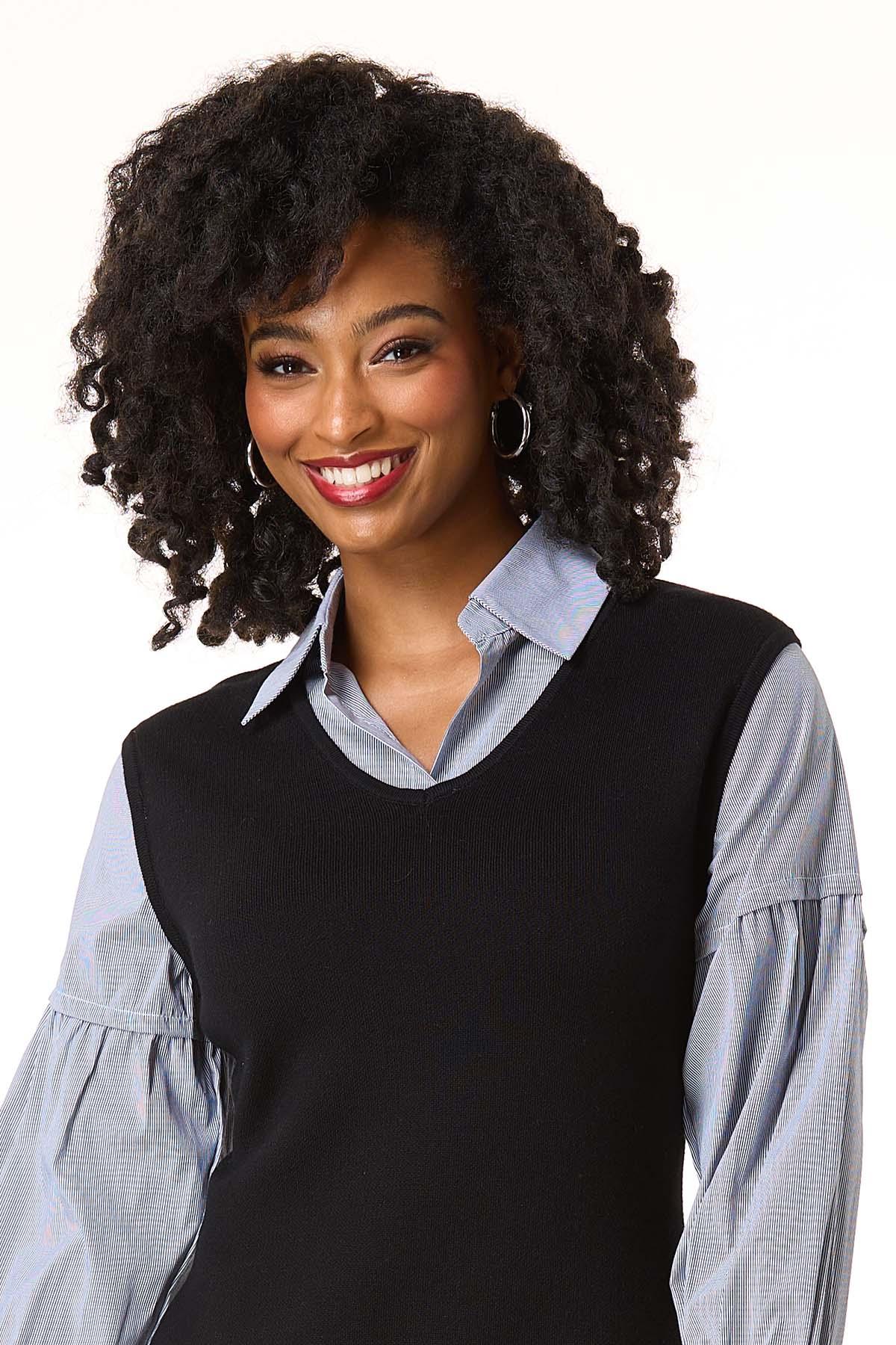 Cato Fashions | Cato Twofer Stripe Poplin Sweater Dress