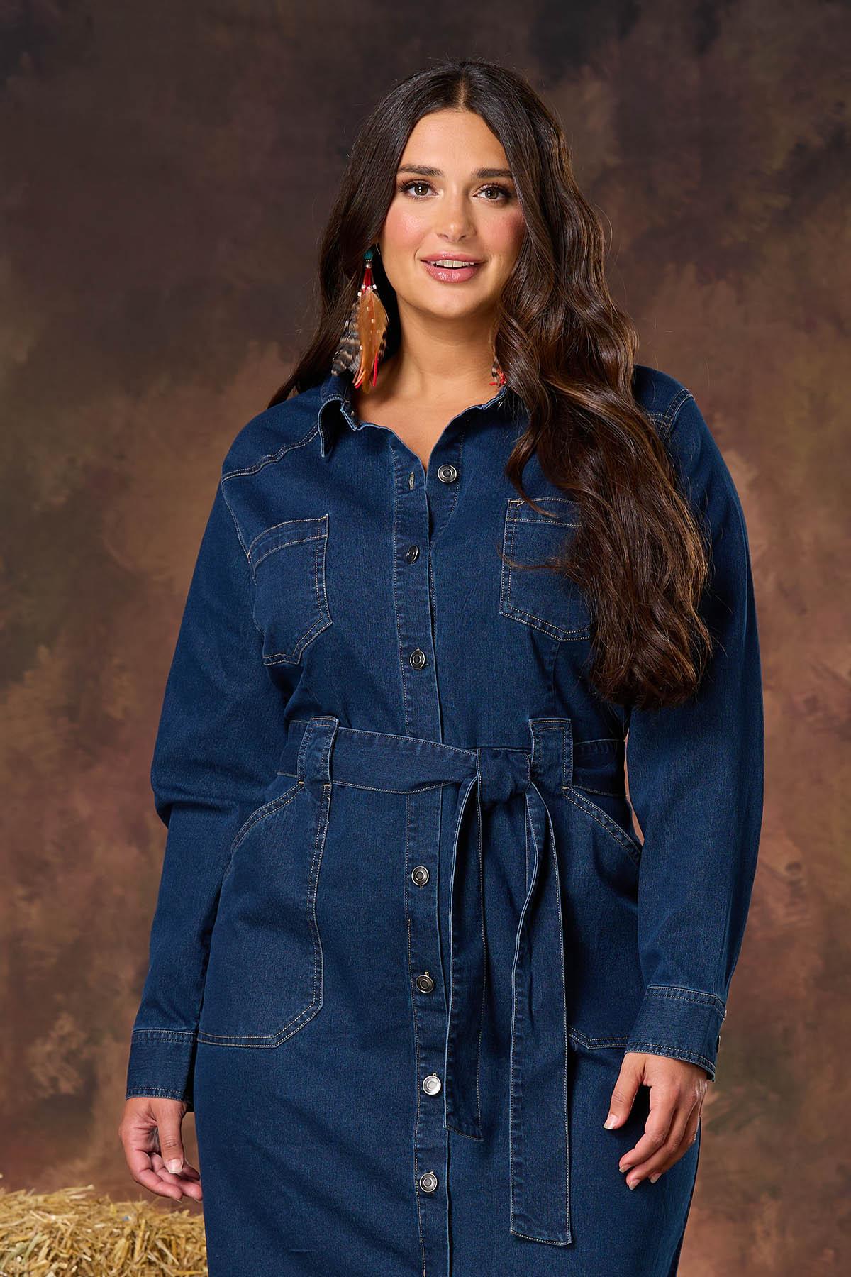 Cato Fashions | Cato Plus Size Belted Tie Waist Denim Dress