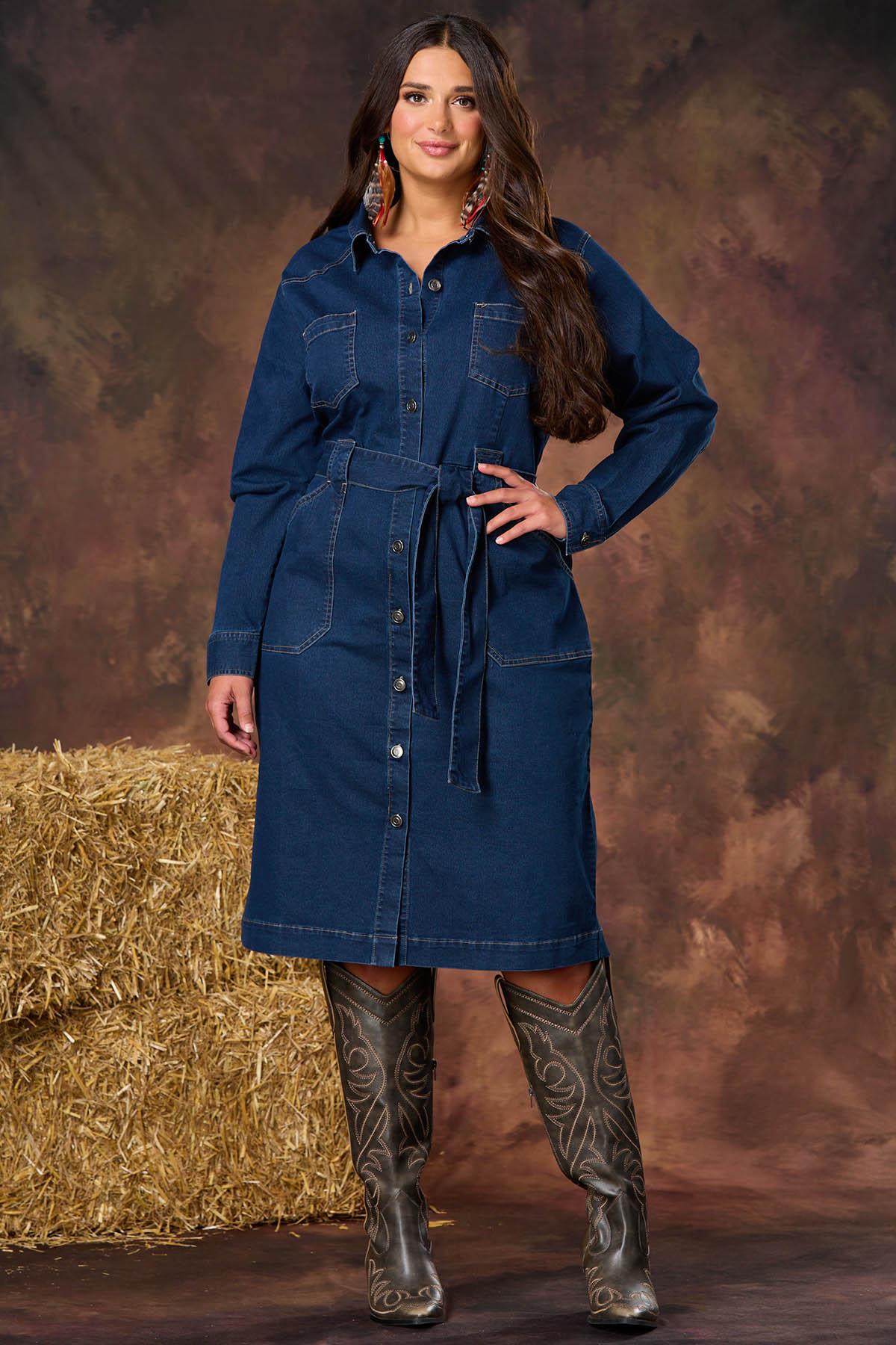 Cato Fashions | Cato Plus Size Belted Tie Waist Denim Dress