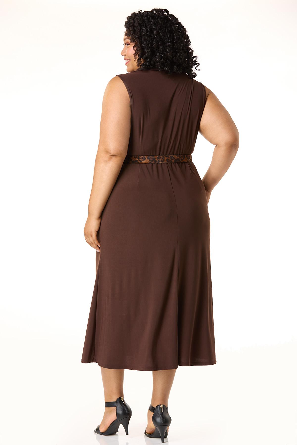 Cato Fashions | Cato Plus Size Drop Shoulder Leopard Belt Midi Dress