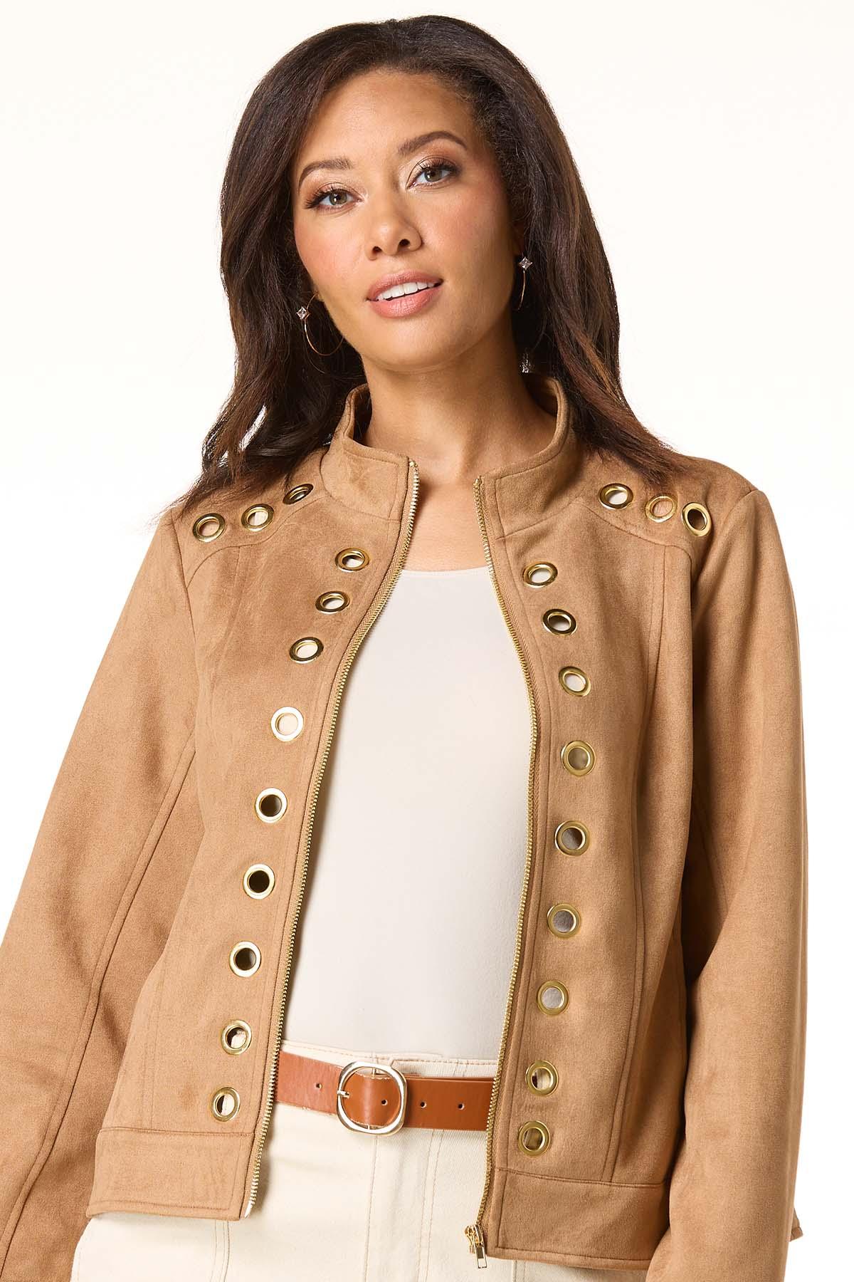  Cato Fashions | Cato Faux Suede Grommet Jacket