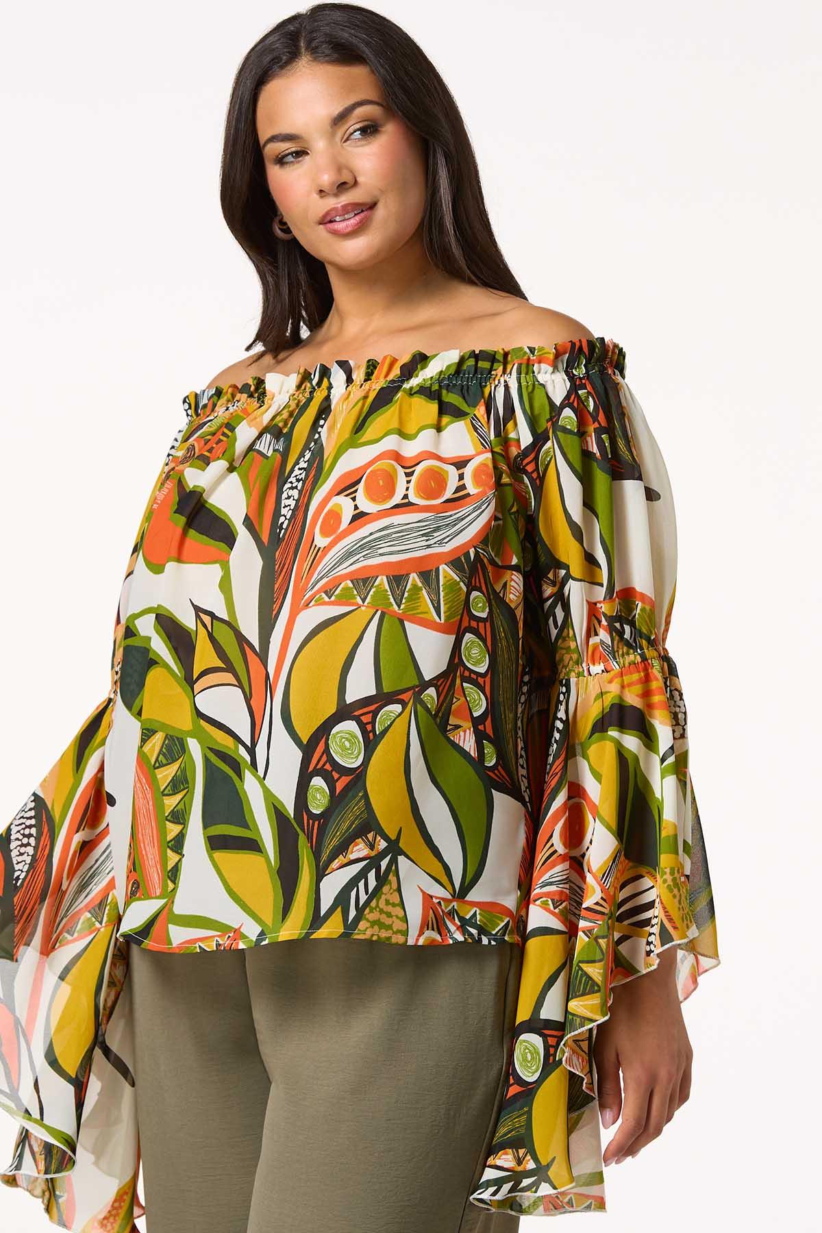  Cato Fashions | Cato Plus Size Tropical Off Shoulder Top