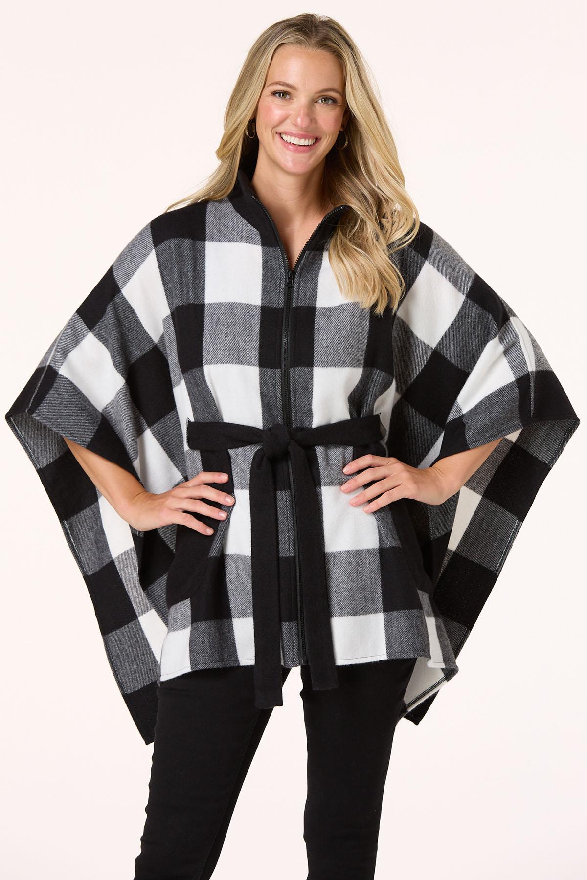 Cato Fashions | Cato Buffalo Check Zip Tie Poncho