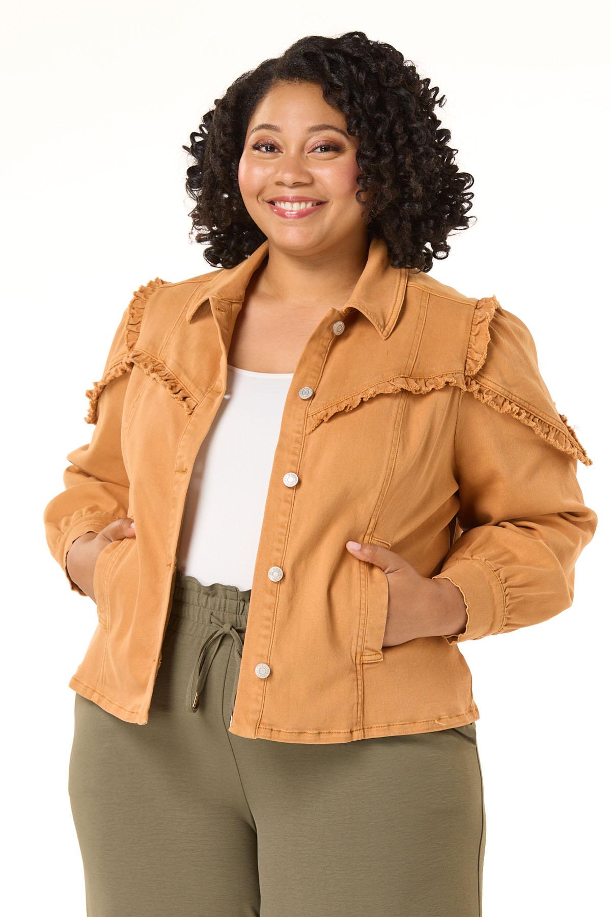 Cato Fashions | Cato Plus Size Ruffled Trim Denim Jacket