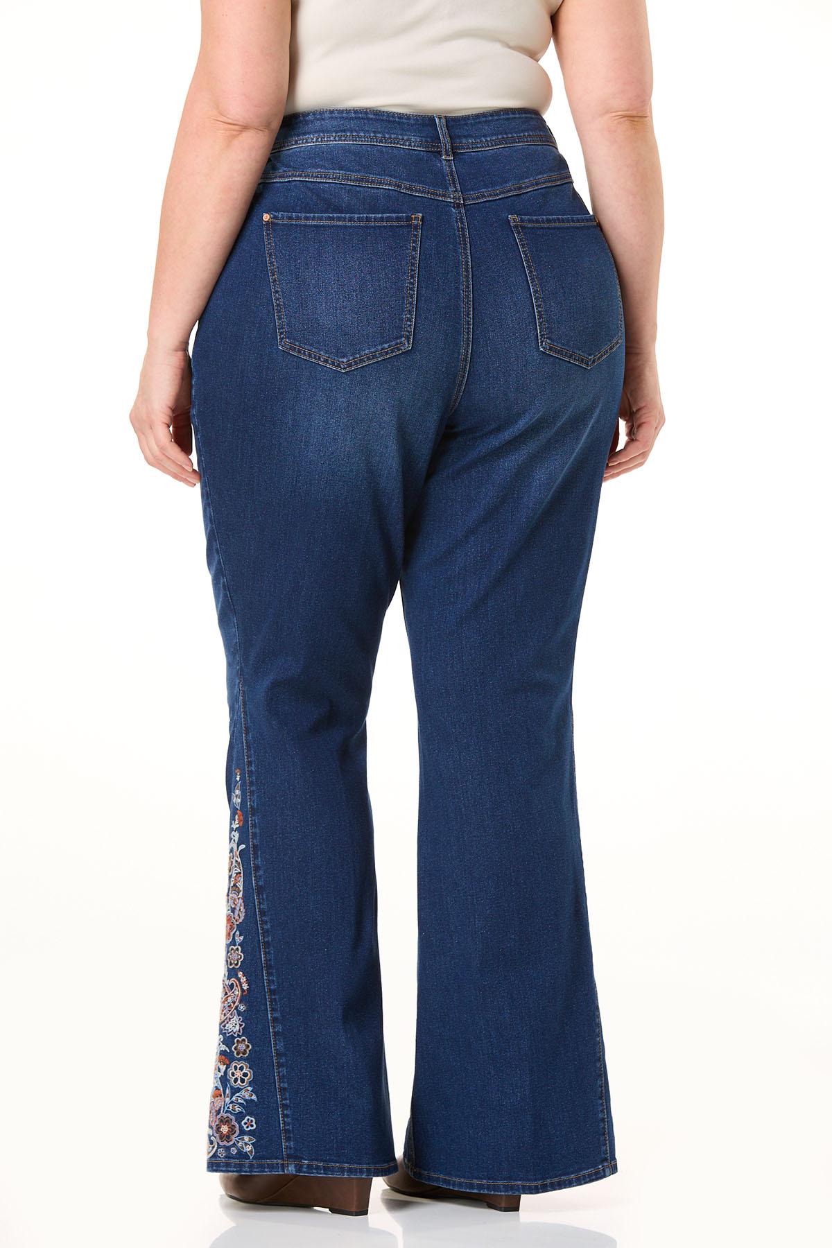  Cato Fashions | Cato Plus Petite Embroidered Inset Flare Jeans