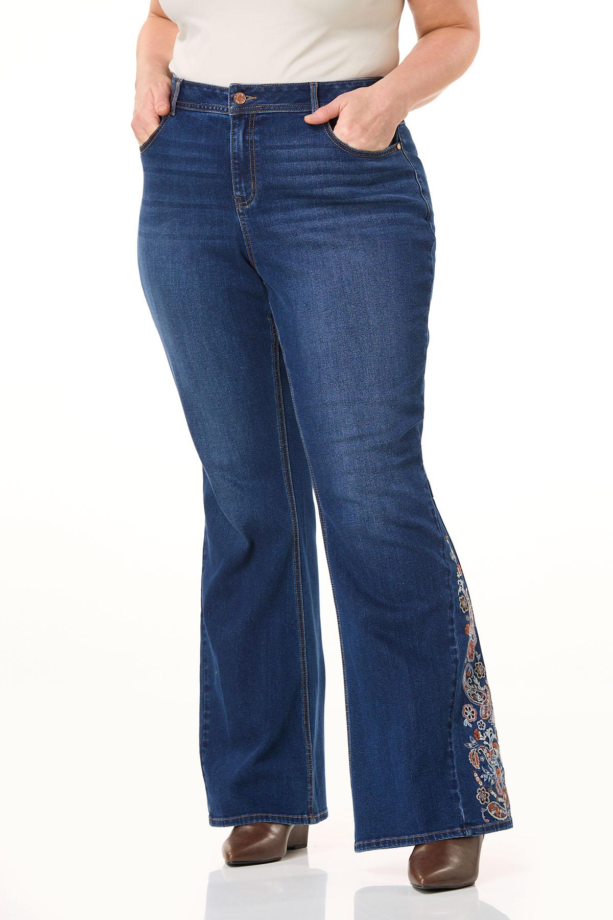  Cato Fashions | Cato Plus Petite Embroidered Inset Flare Jeans