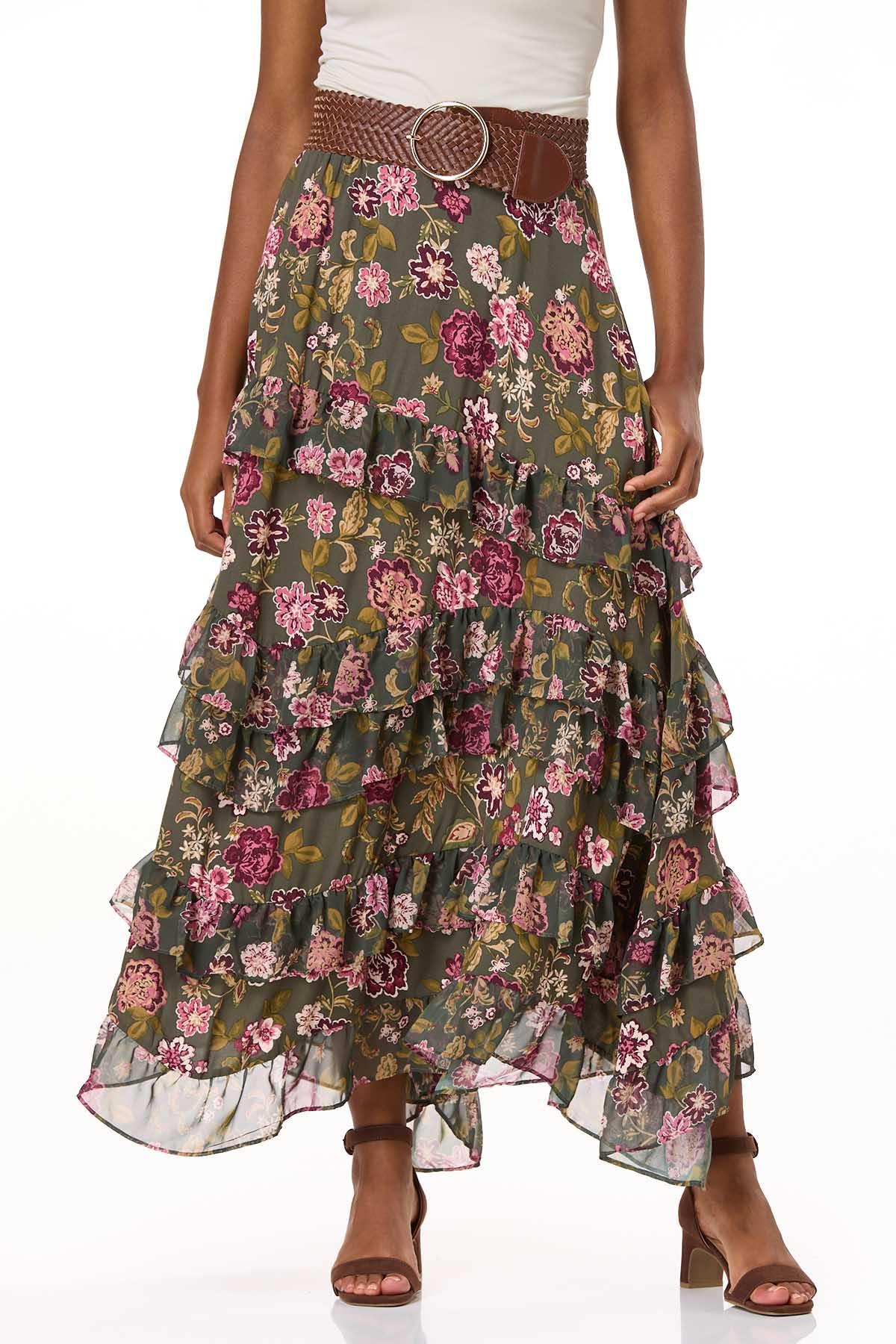  Cato Fashions | Cato Floral Tiered Ruffle Maxi Skirt