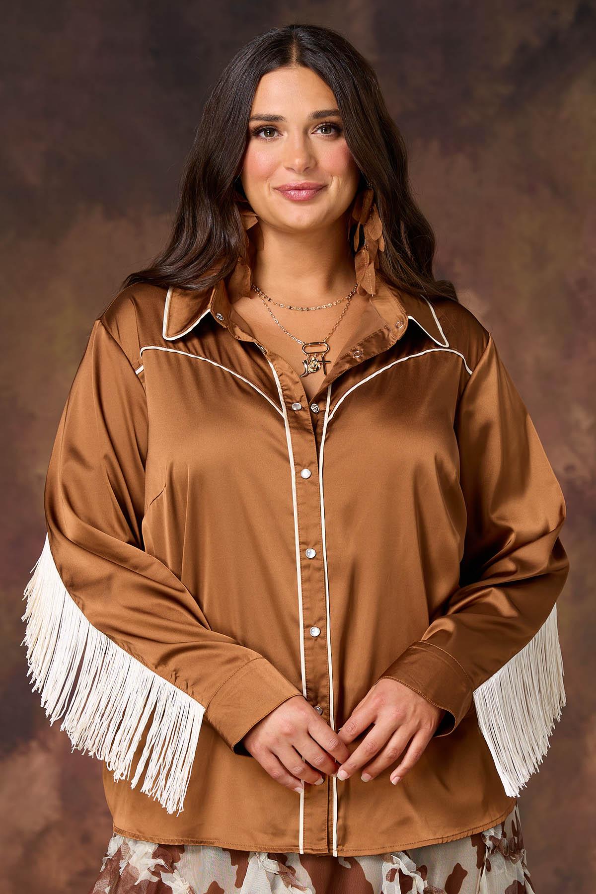  Cato Fashions | Cato Plus Size Silky Fringe Trim Shirt