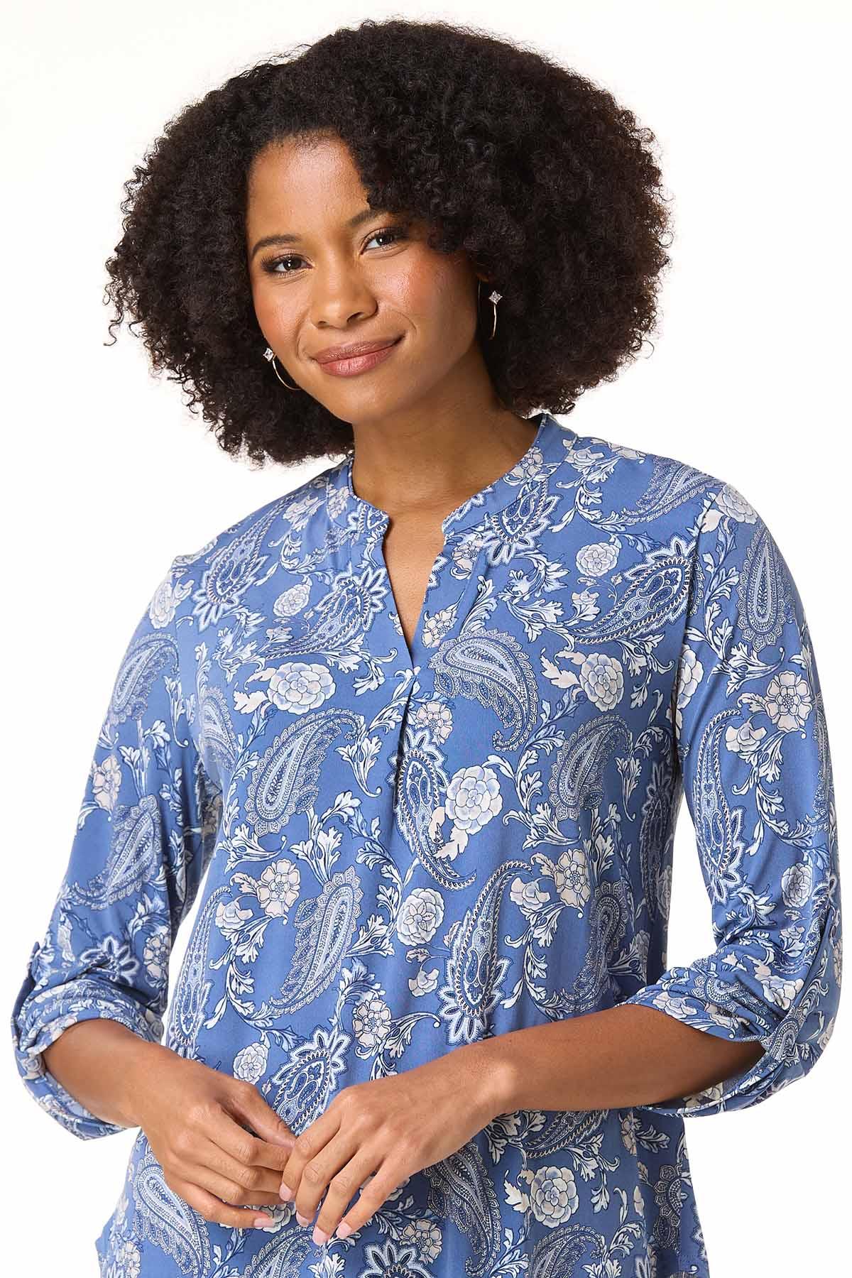 Cato Fashions | Cato Blue Paisley Popover Top