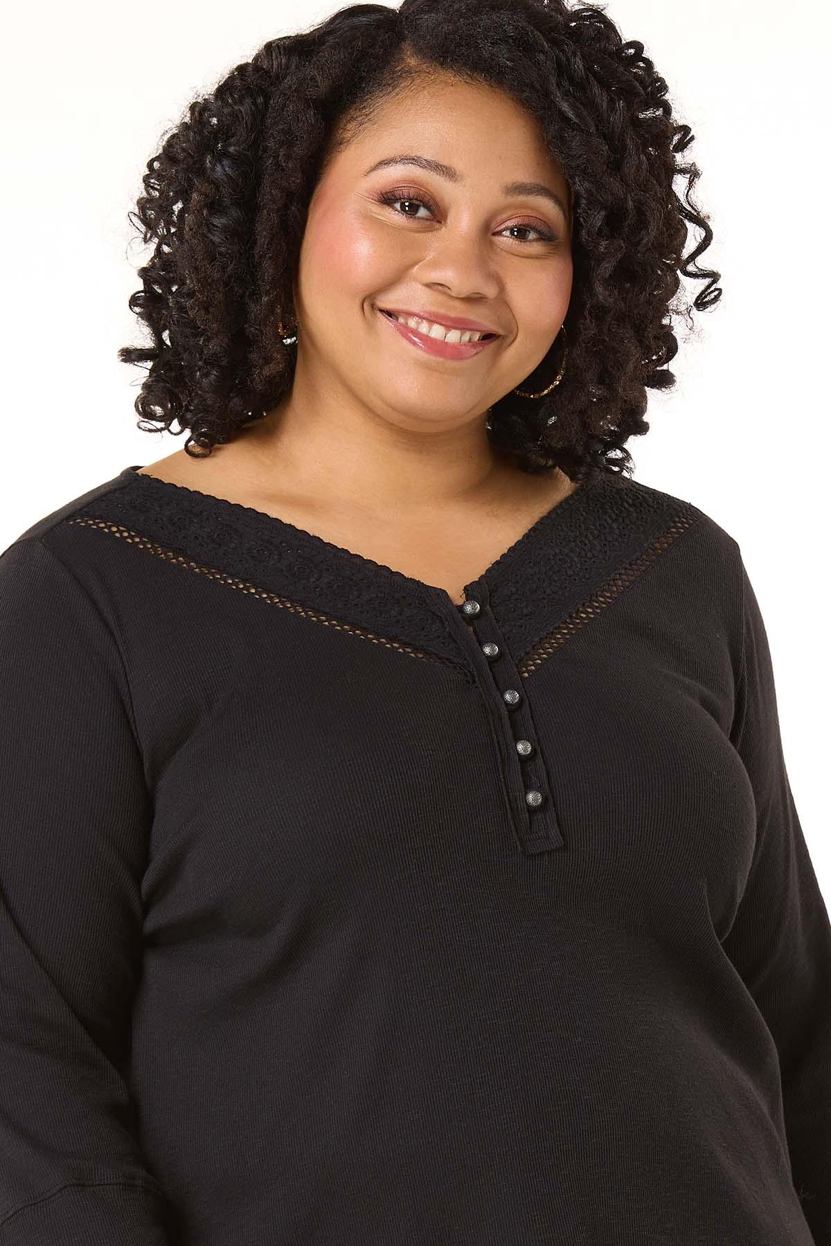 Cato Fashions | Cato Plus Size Crochet Trim Henley