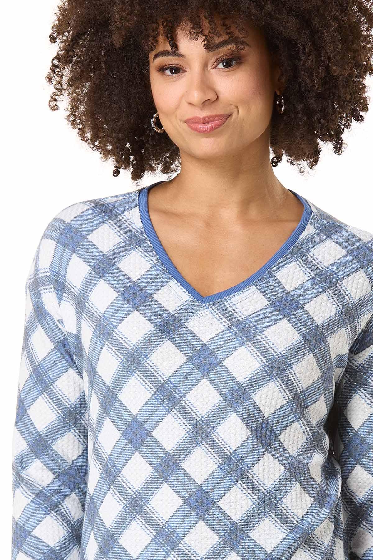 Cato Fashions | Cato Plaid V-Neck Waffle Top