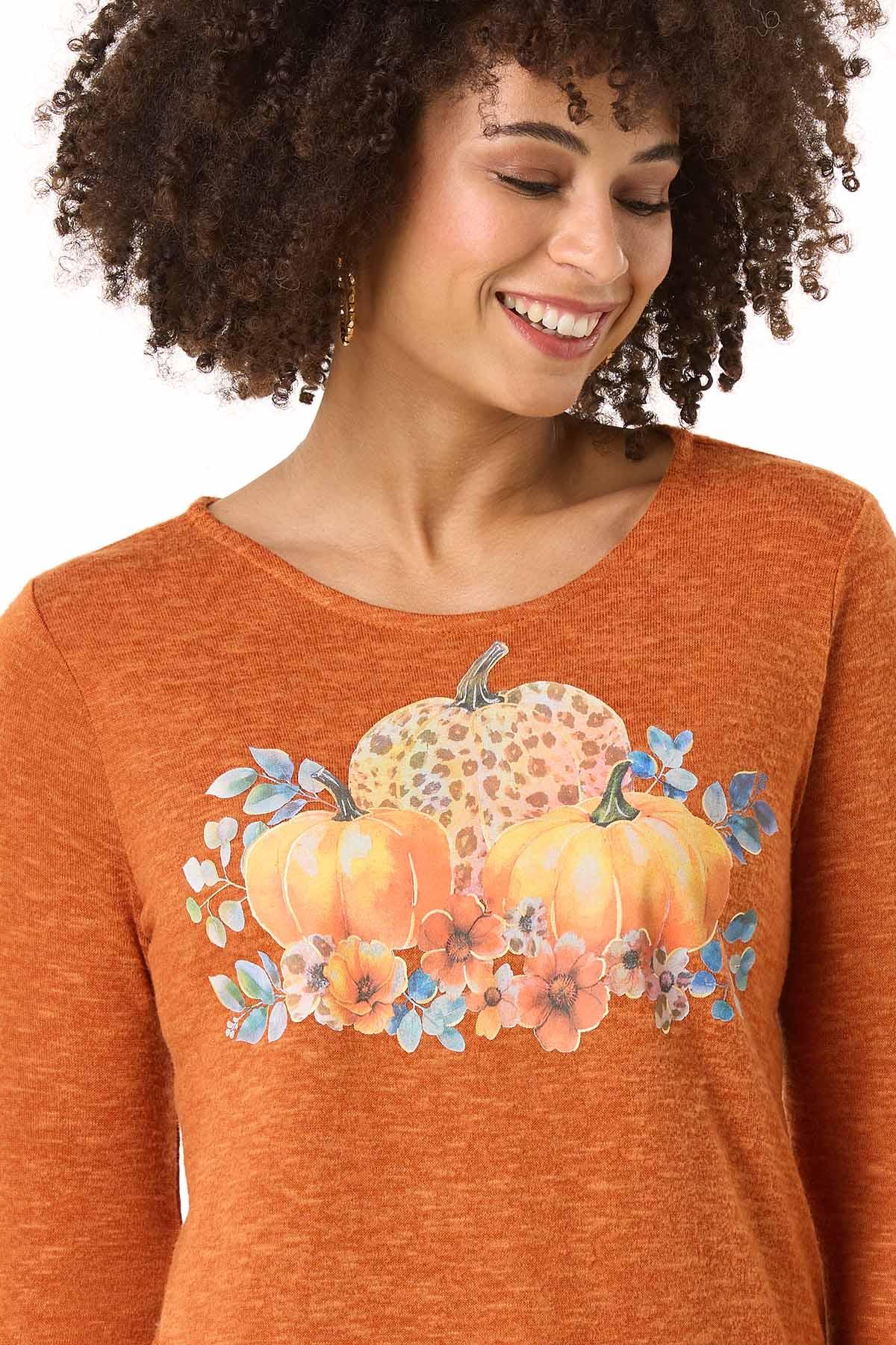 Cato Fashions | Cato Floral Pumpkin Hacci Top