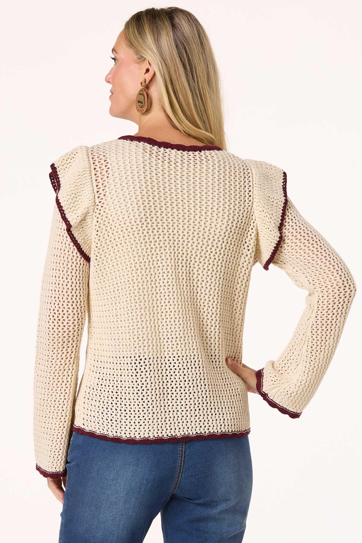  Cato Fashions | Cato Open Stitch Flutter Sleeve Sweater
