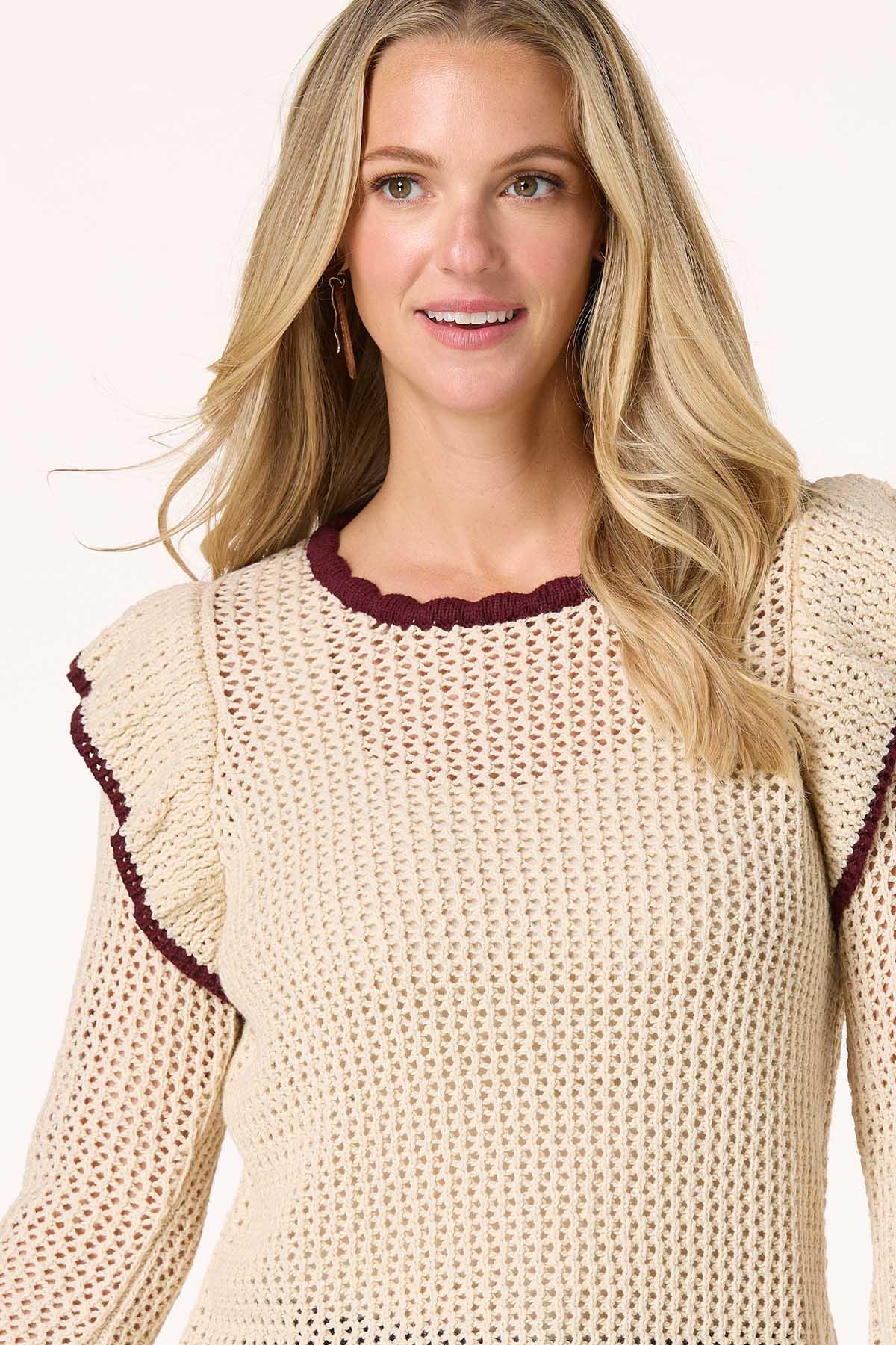  Cato Fashions | Cato Open Stitch Flutter Sleeve Sweater