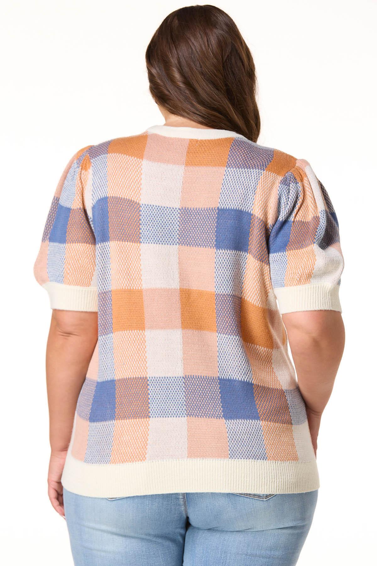  Cato Fashions | Cato Plus Size Plaid Puff Sleeve Sweater