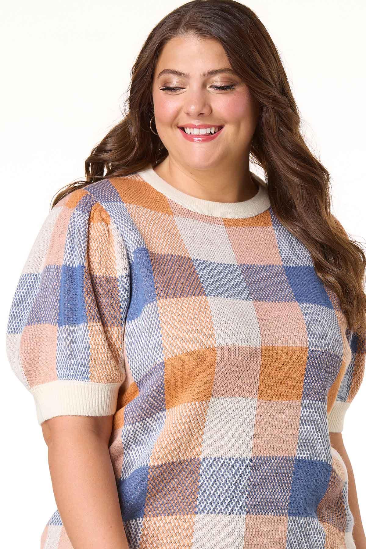  Cato Fashions | Cato Plus Size Plaid Puff Sleeve Sweater
