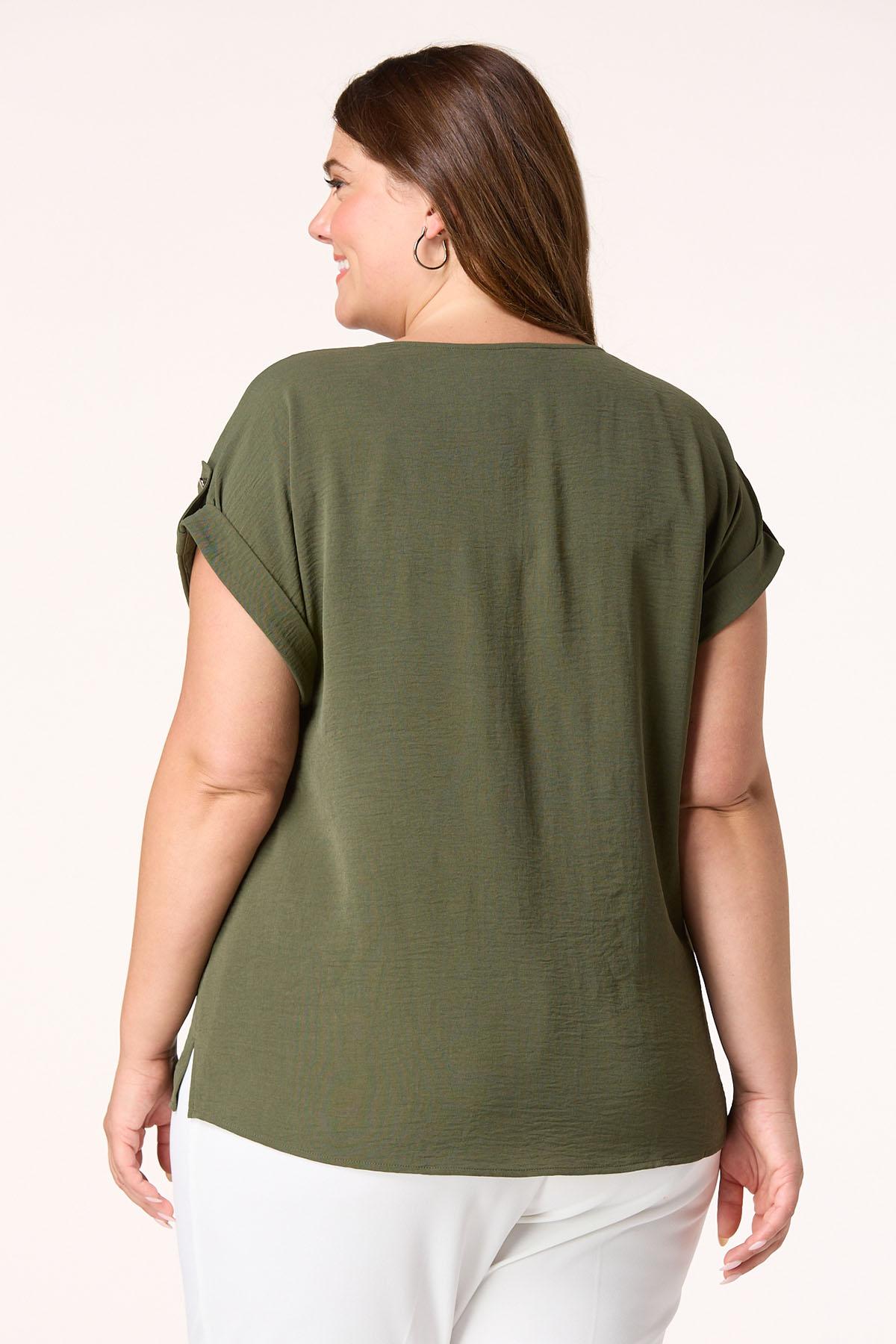 ★PARTIMENTO★ Oversize PK Half Sweat Avocado Cato Fashions | Cato Plus Size Stud Zip Shoulder Top