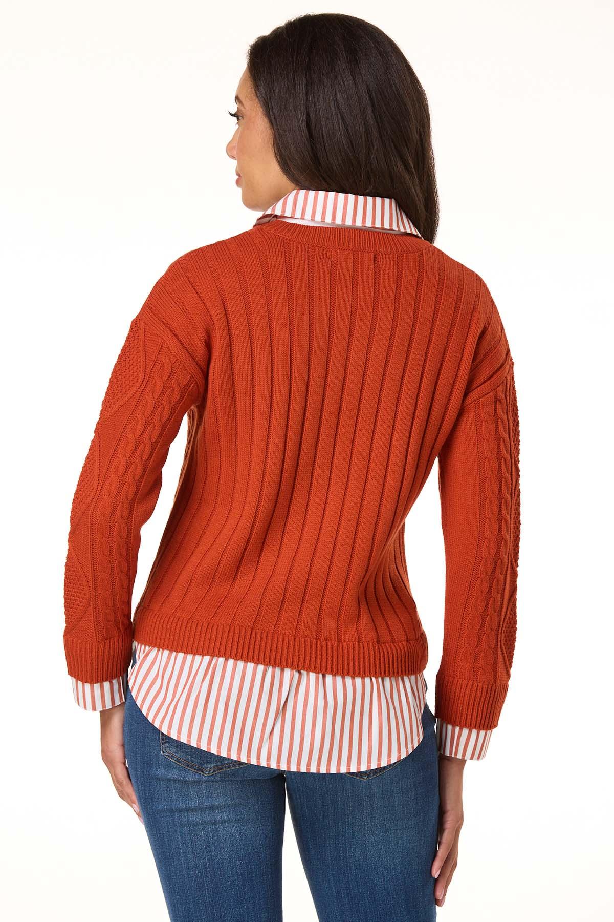 Cato Fashions | Cato Twofer Stripe Collared Sweater
