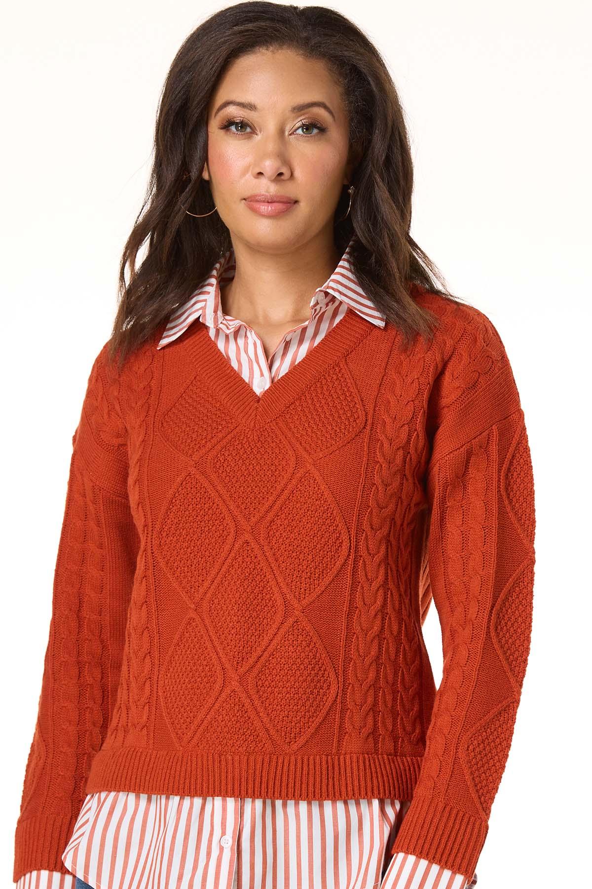 Cato Fashions | Cato Twofer Stripe Collared Sweater