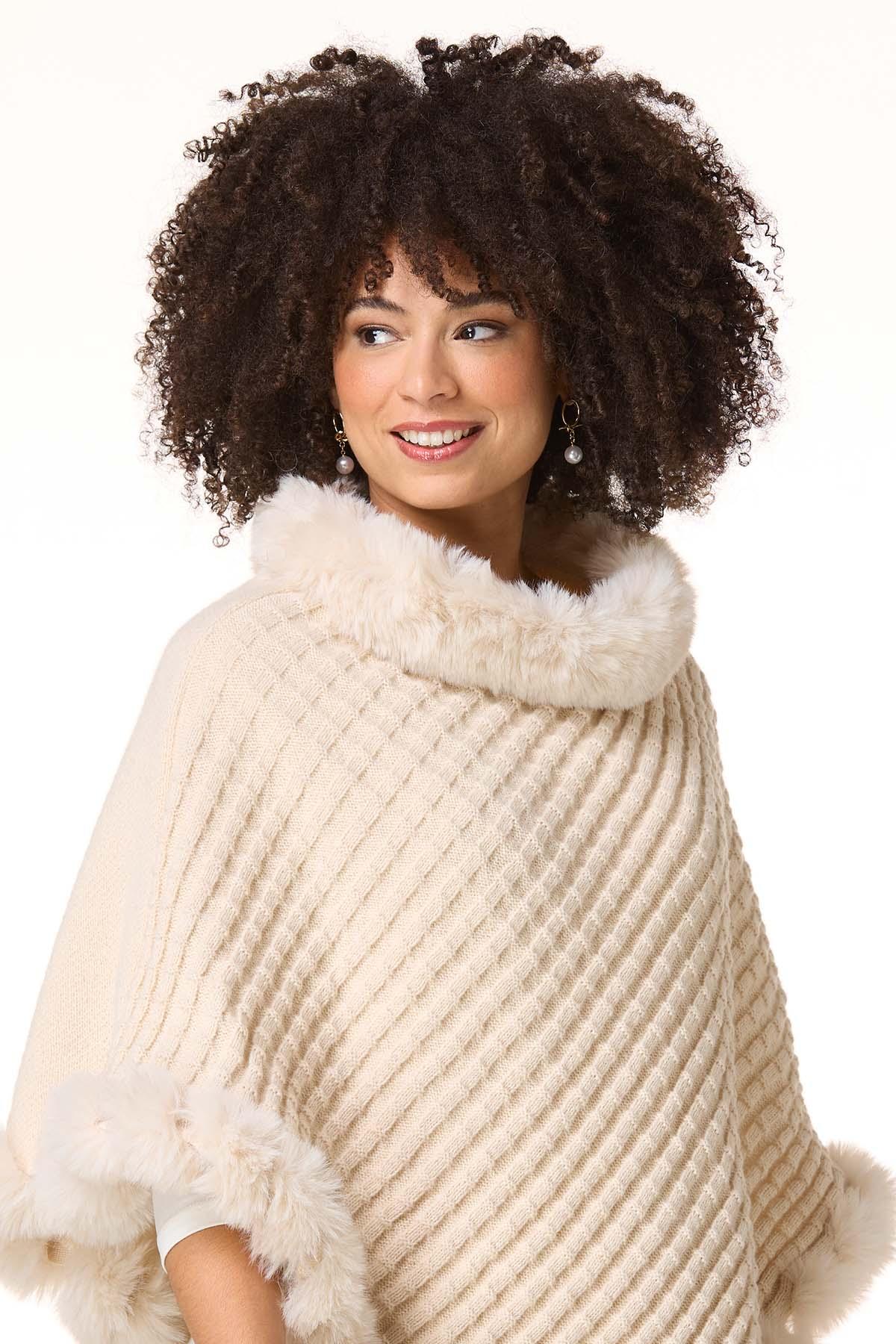 Cato Fashions | Cato Fur Trim Knit Poncho