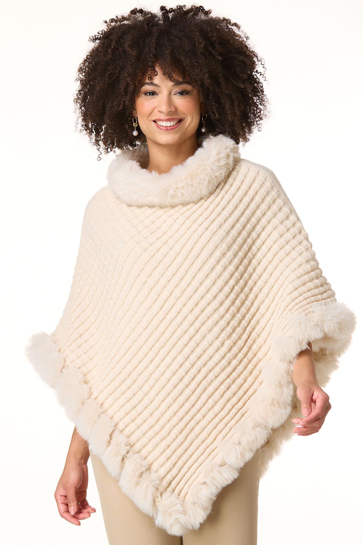 Cato Fashions | Cato Fur Trim Knit Poncho
