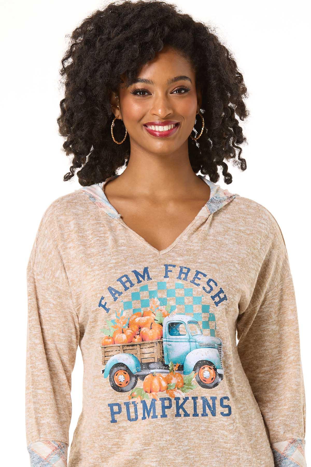  Cato Fashions | Cato Pumpkin Truck Graphic Hooded Top