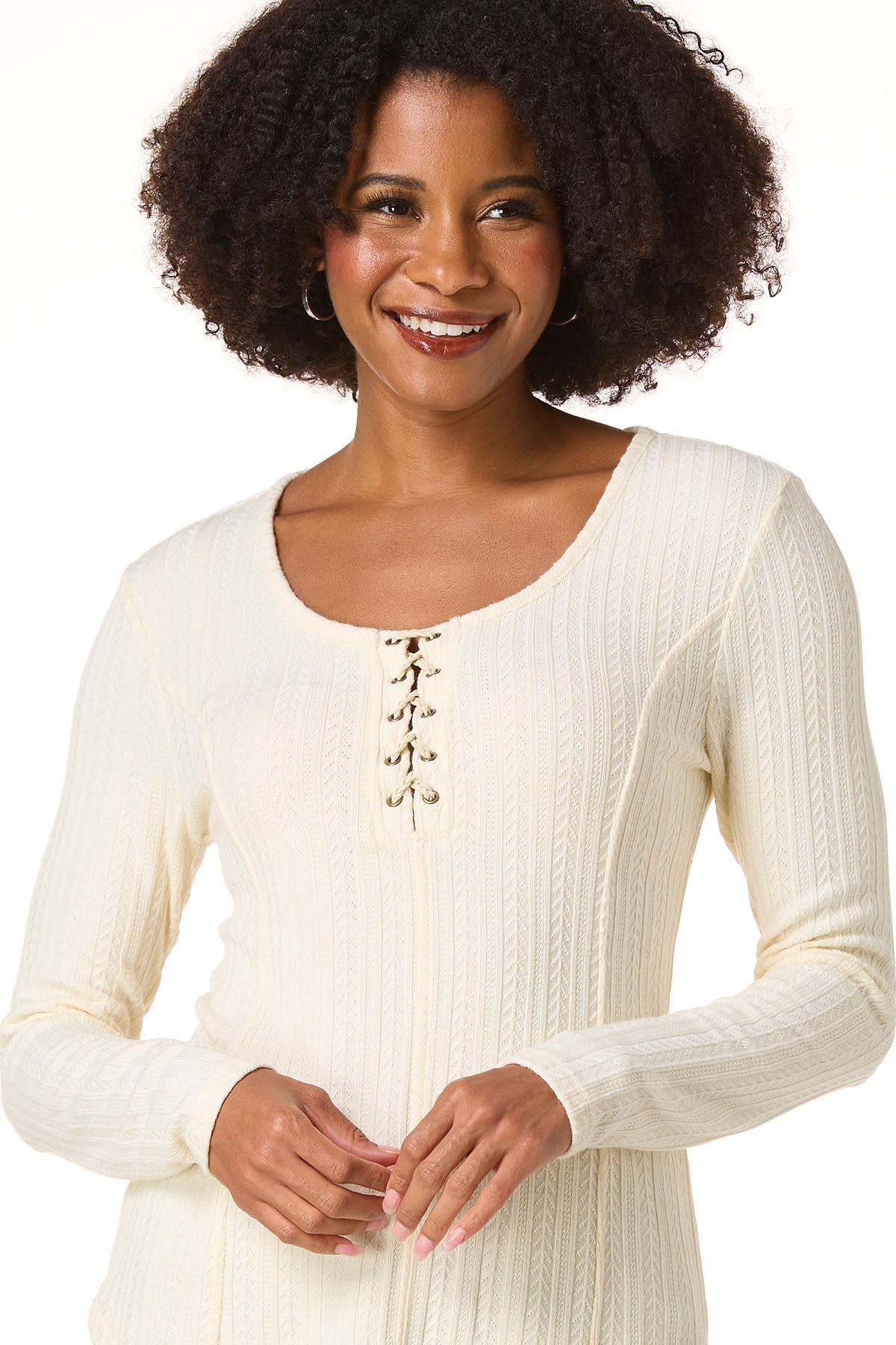 Cato Fashions | Cato Soft Textured Lace Up Top