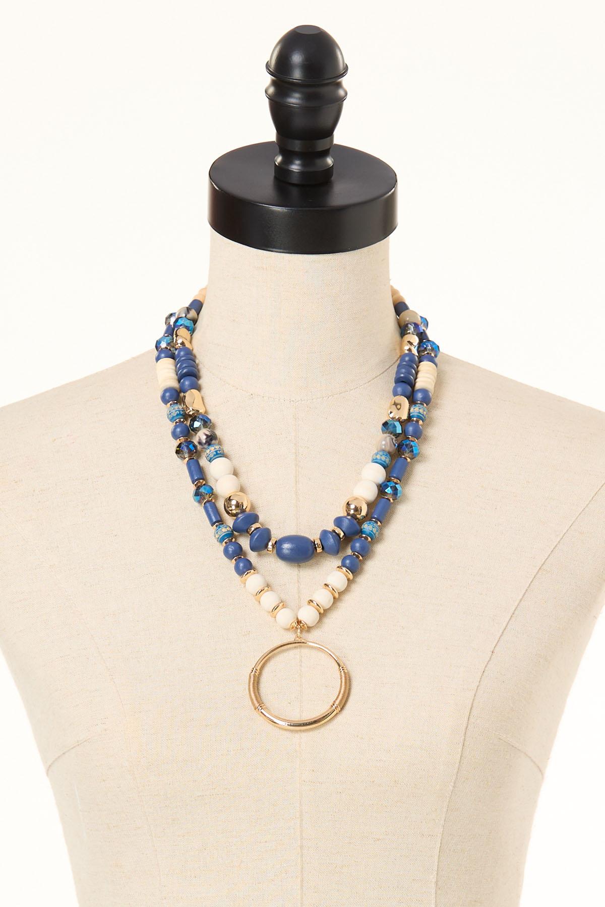 Cato Fashions | Cato Blue Wood Ring Pendant Necklace Set