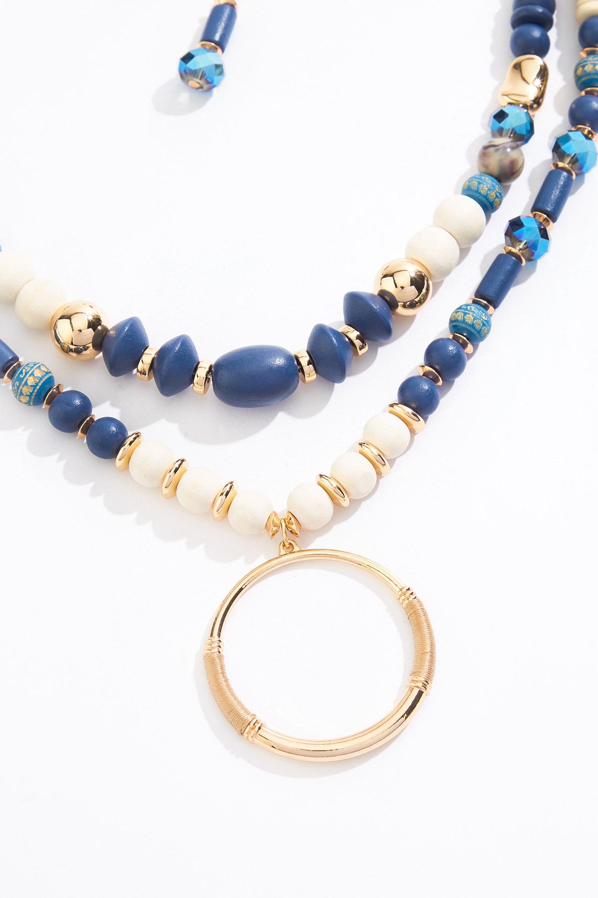 Cato Fashions | Cato Blue Wood Ring Pendant Necklace Set