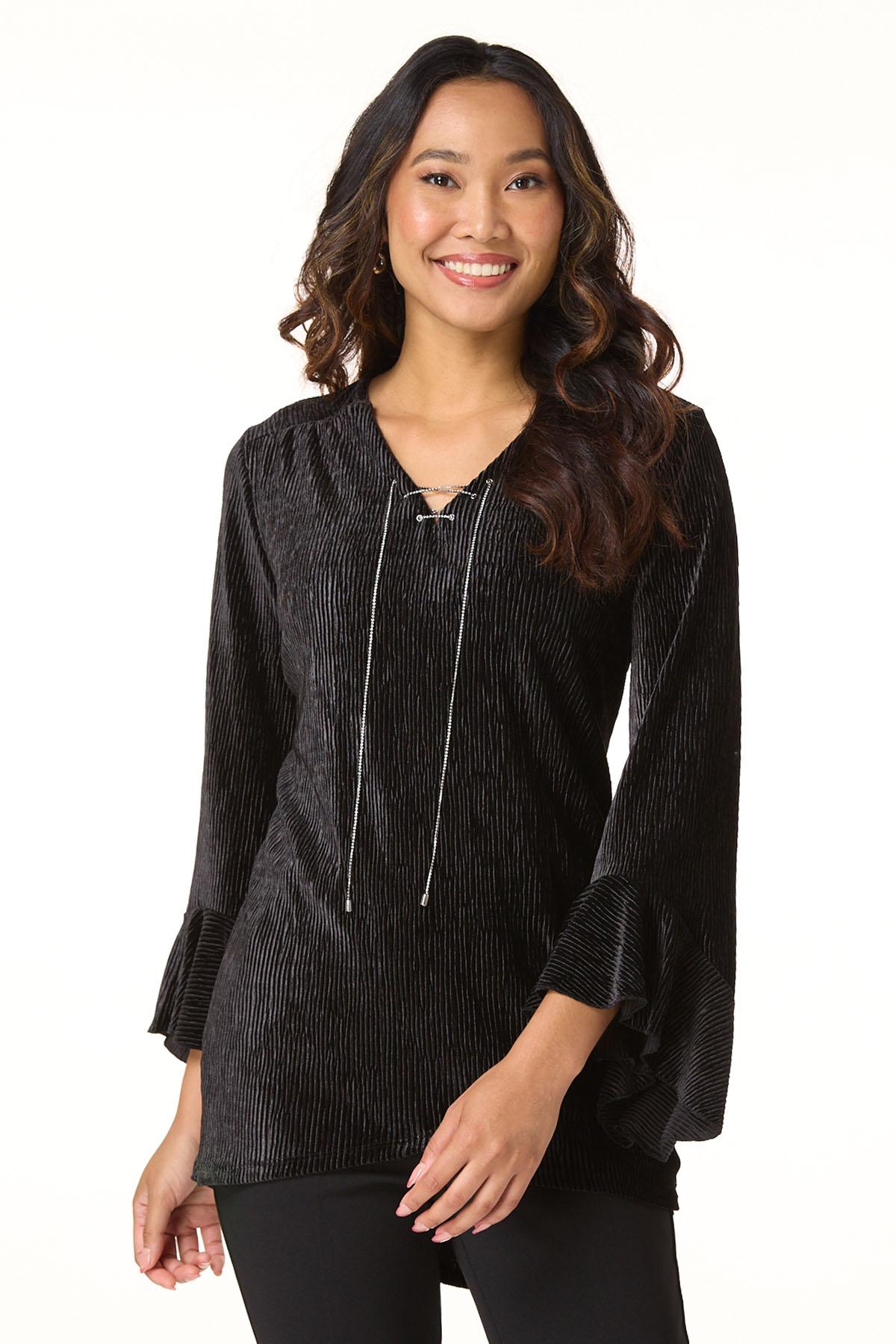 Cato Fashions | Cato Velvet Lace Up Top