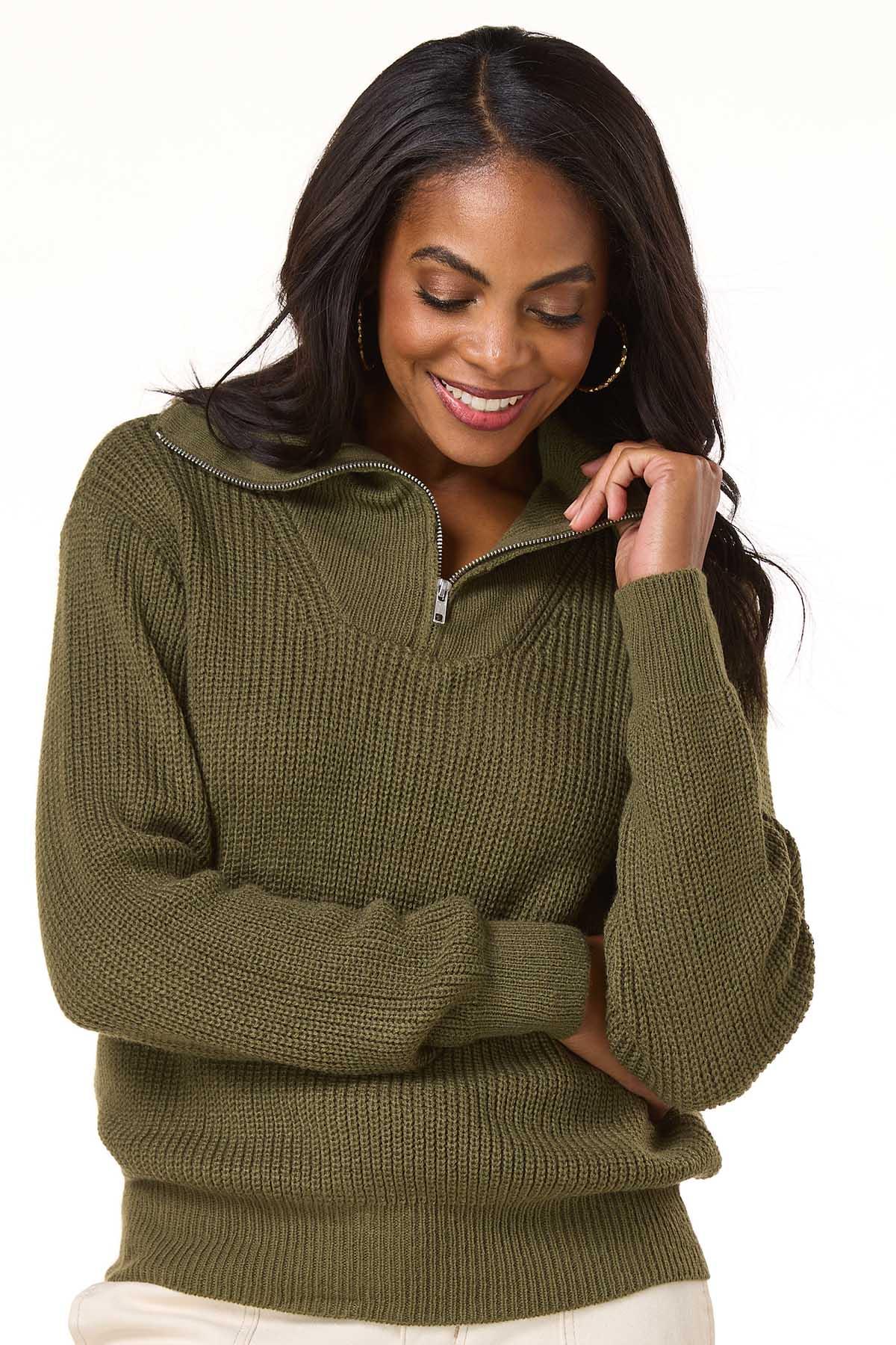 Cato Fashions | Cato Olive Zip Pullover Sweater