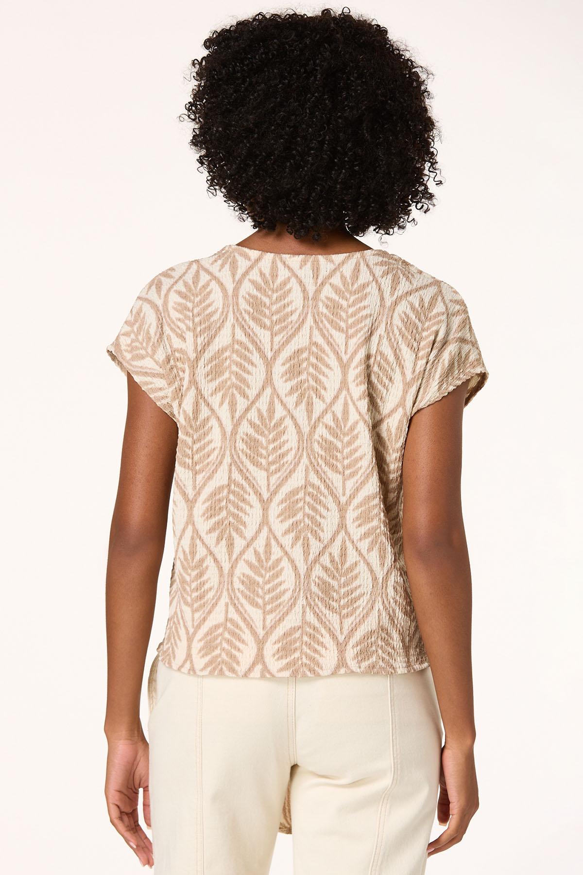  Cato Fashions | Cato Leaf Print Neutral Puckered Top