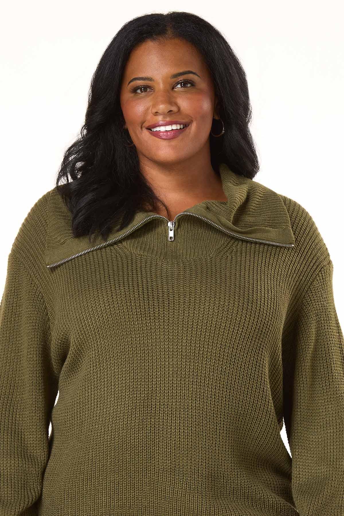 Cato Fashions | Cato Plus Size Olive Zip Pullover Sweater