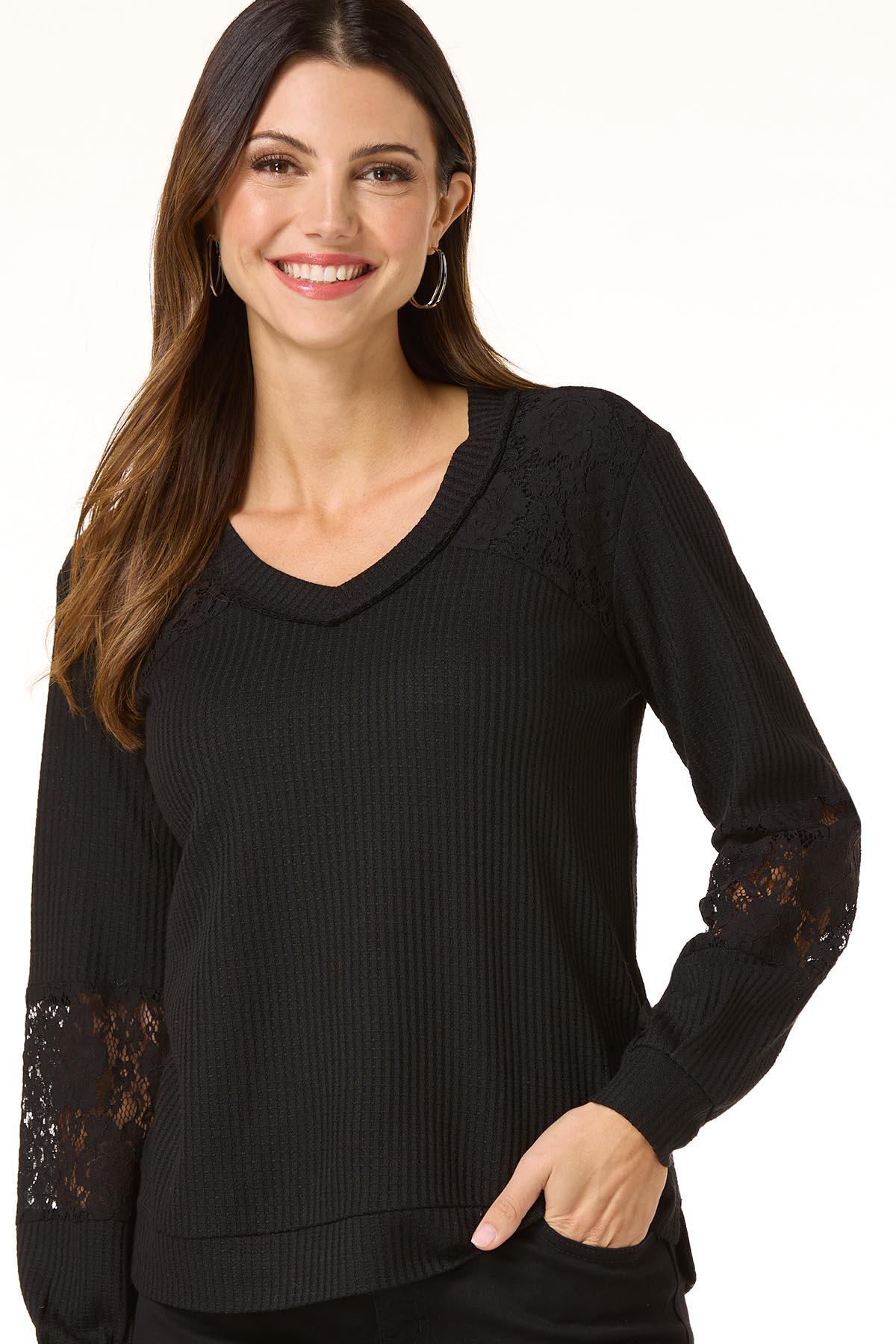 Cato Fashions | Cato Waffled Lace Trim Top