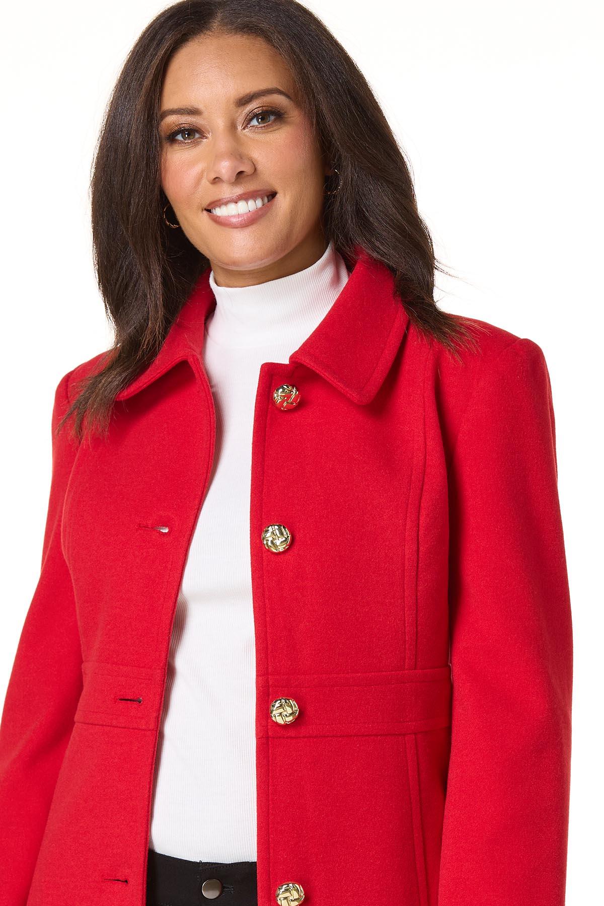 Cato Fashions | Cato Gold Button Long Red Coat