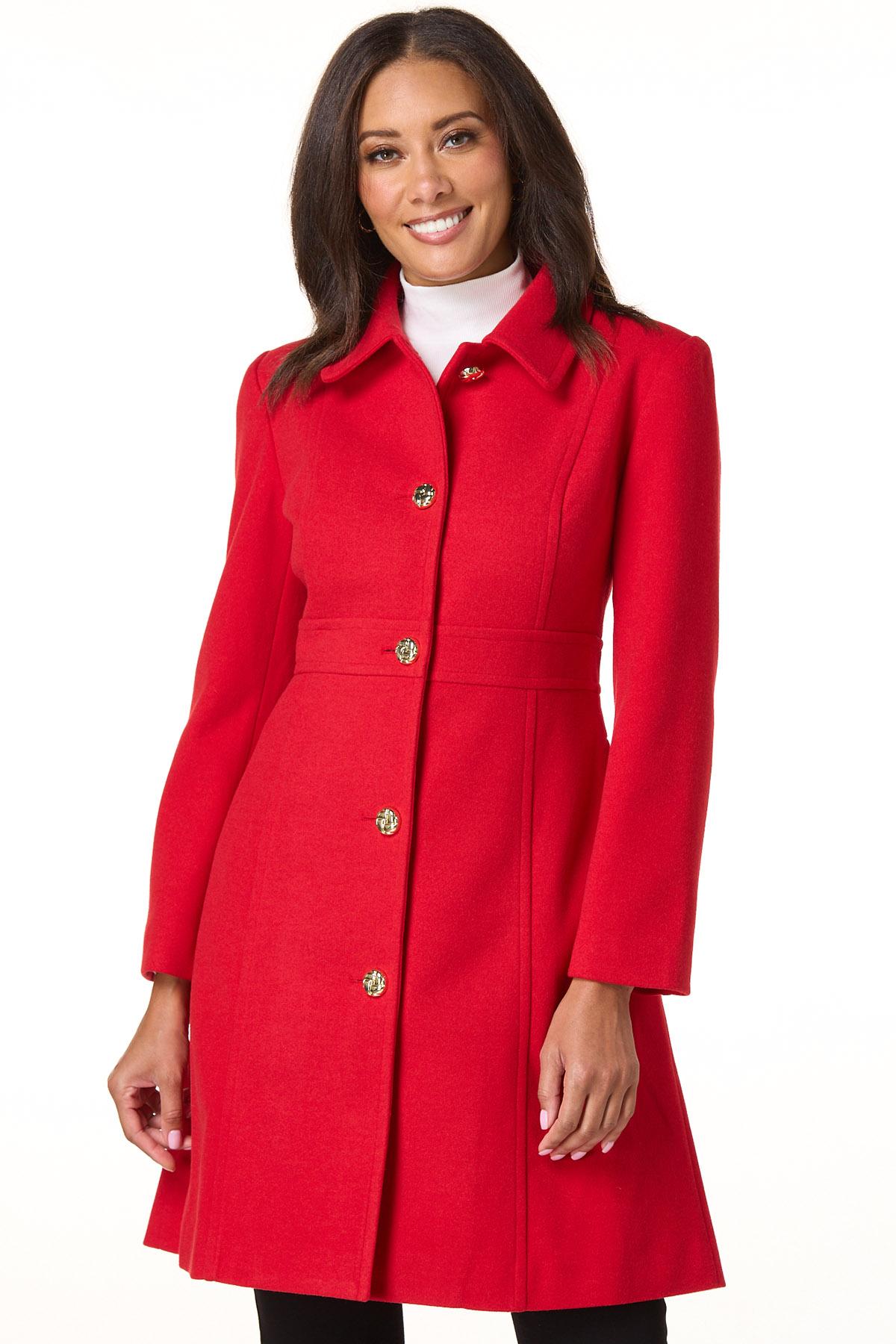 Cato Fashions | Cato Gold Button Long Red Coat
