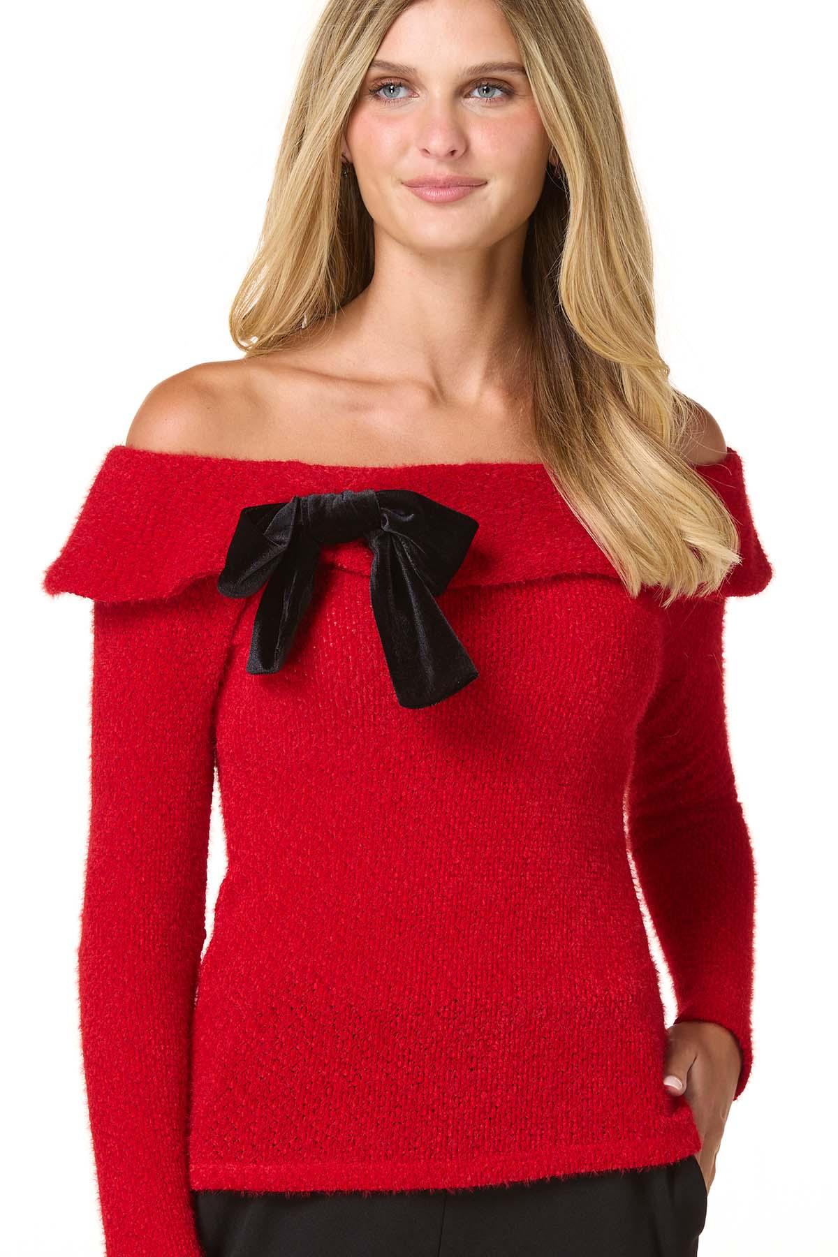 Cato Fashions | Cato Velvet Bow Off Shoulder Sweater