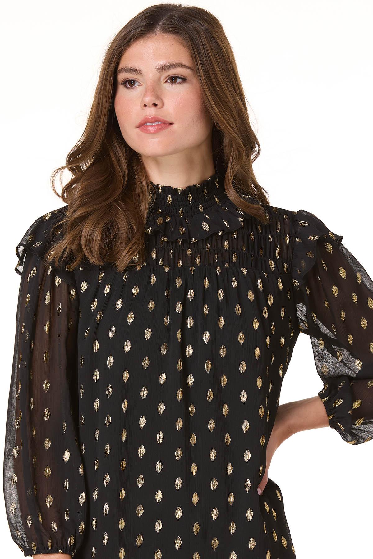 Cato Fashions | Cato Ruffled Foiled Dot Top