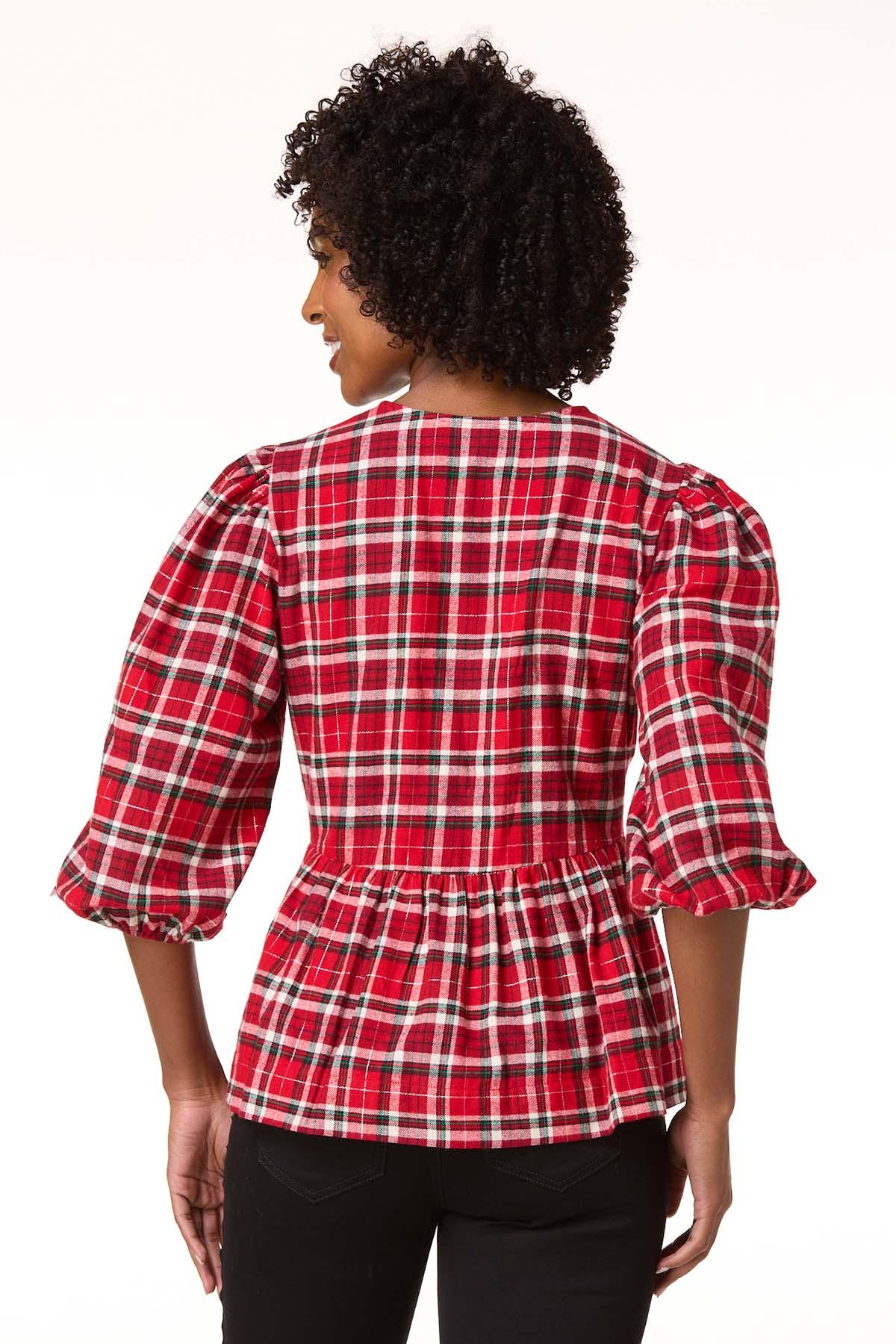 Cato Fashions | Cato Plaid Sequin Bow Peplum Top