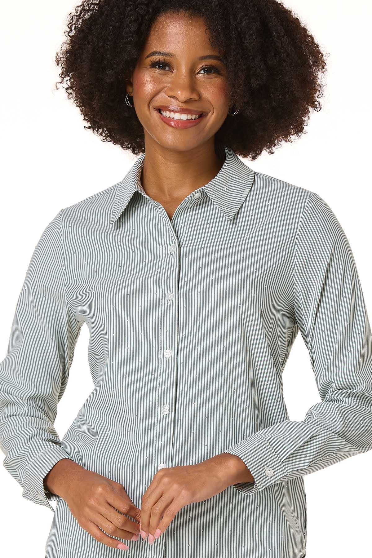 Cato Fashions | Cato Rhinestone Stripe Button Down Shirt