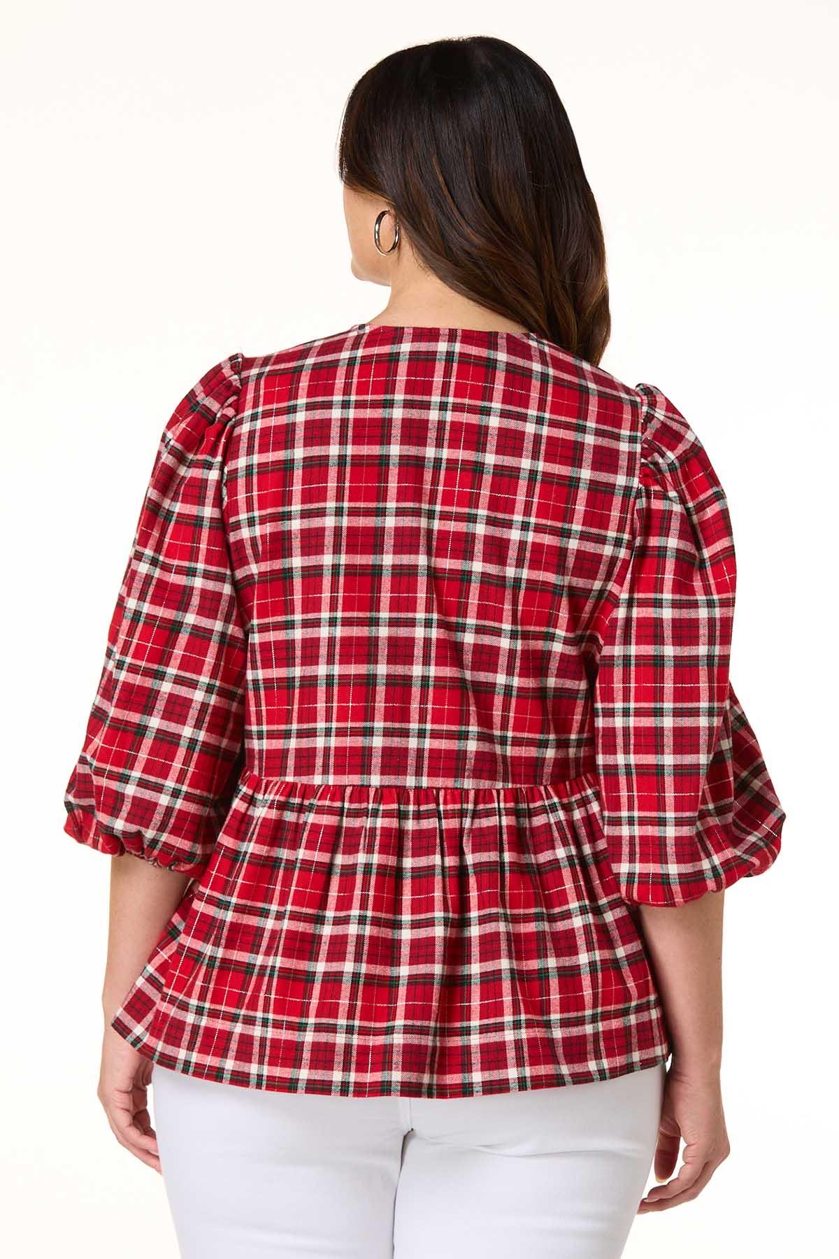 Cato Fashions | Cato Plus Size Plaid Sequin Bow Peplum Top