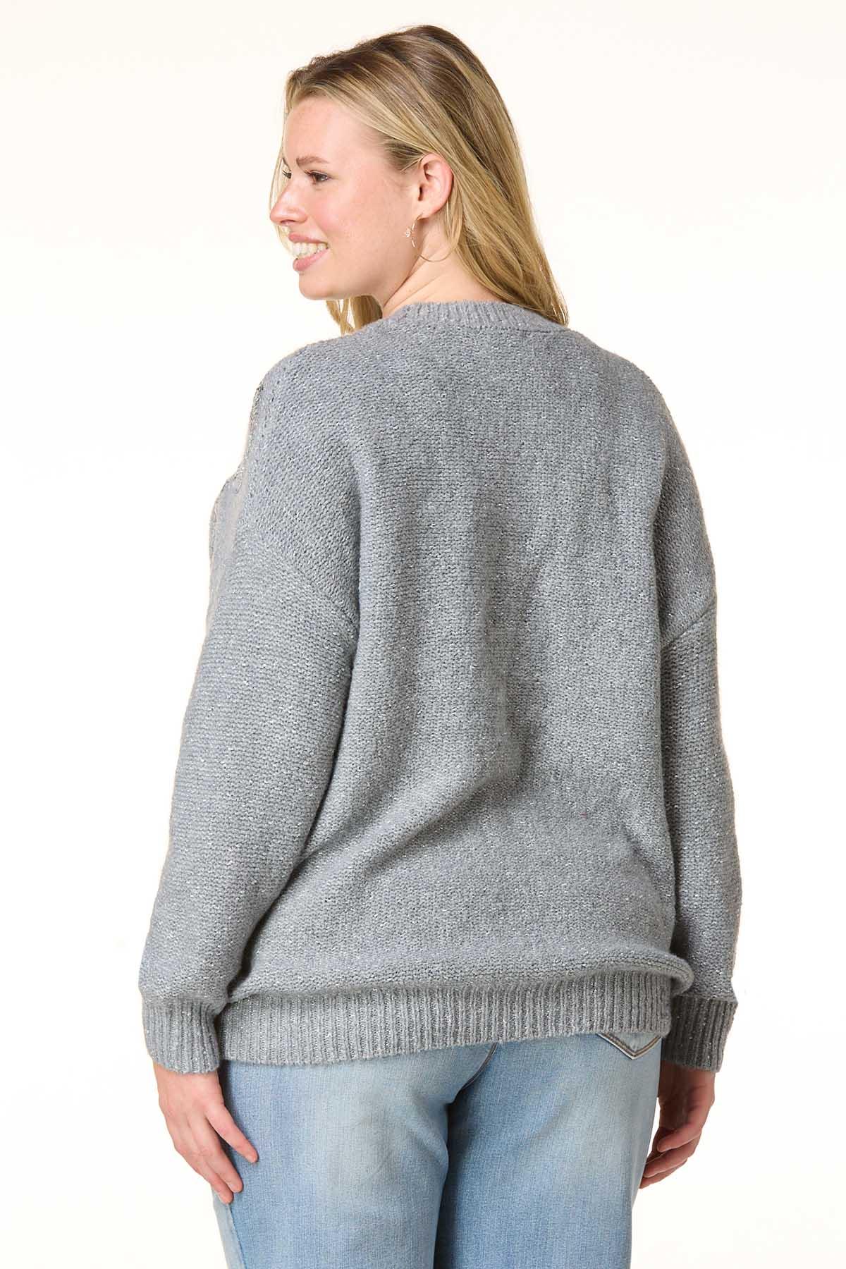 Cato Fashions | Cato Plus Size Silver Sequin Bow Sweater