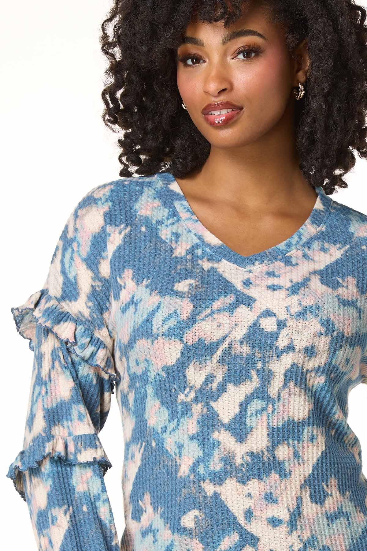 Cato Fashions | Cato Ruffled Sleeve Waffle Top