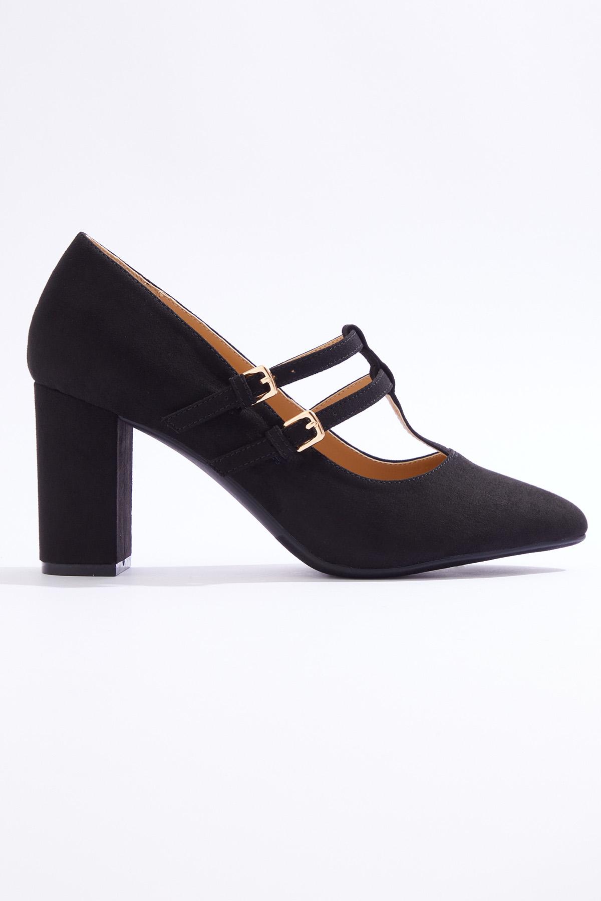 Cato Fashions | Cato T Strap Black Block Heel Pumps Cato Fashions | Cato T Strap Black Block Heel Pumps