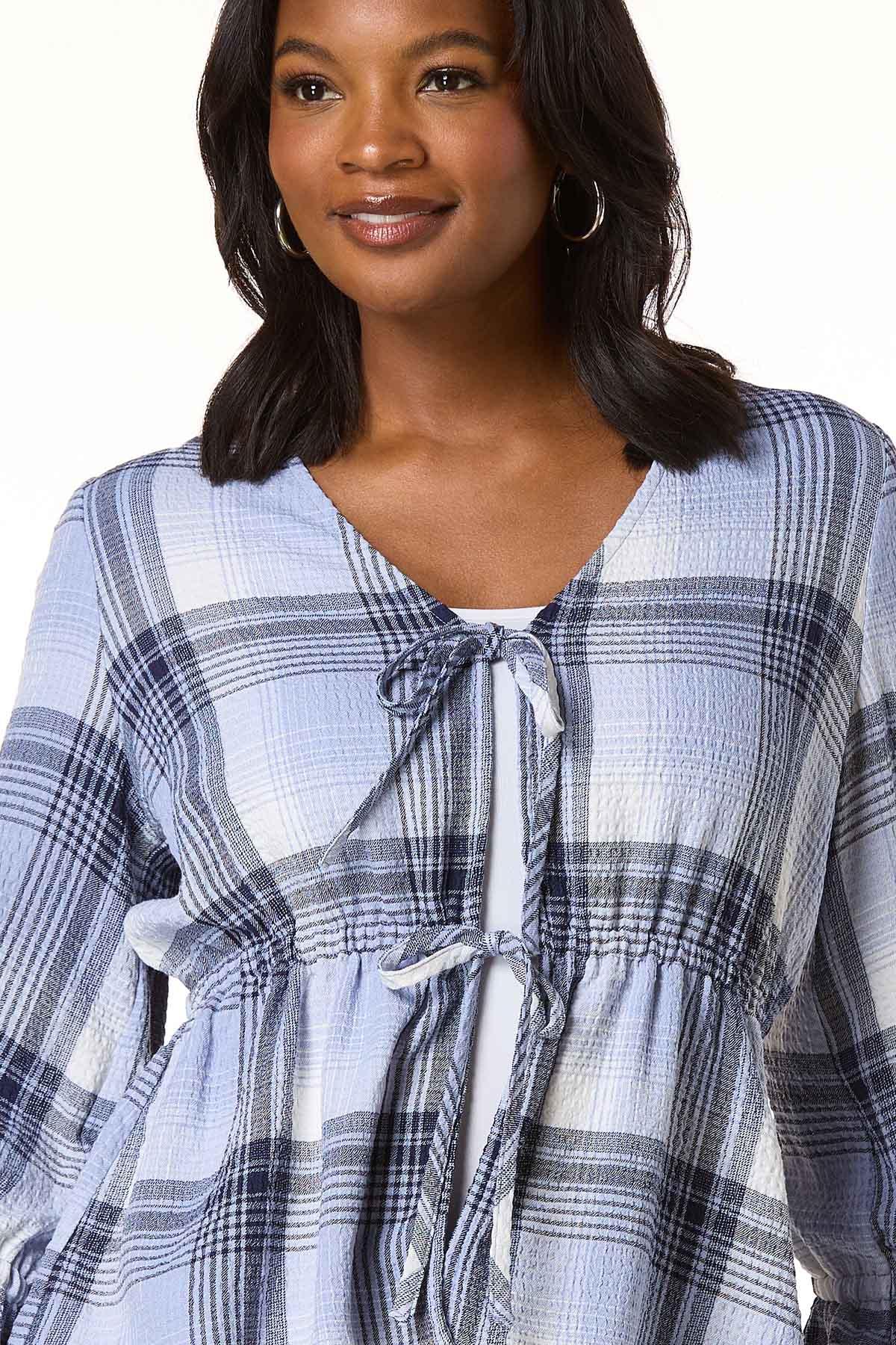 Cato Fashions | Cato Checkered Double-Tie Front Top