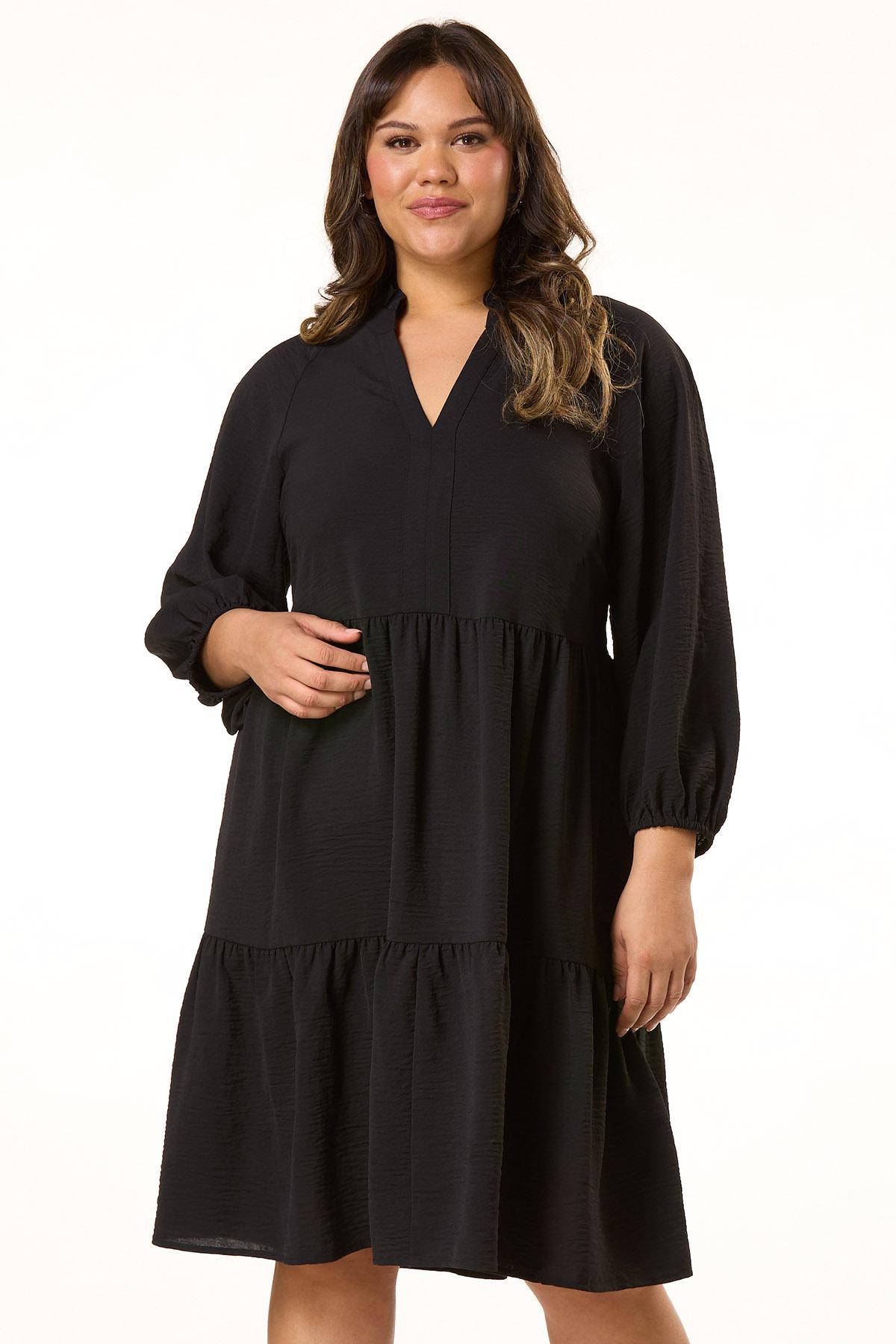 green emerald velvet dress Anna-Kaci Women's Plus Size Casual Poet Long Sleeve Smocked Dress Crewneck Flowy Tiered Midi Dress, Beige / Plus-1X-14W-16W
