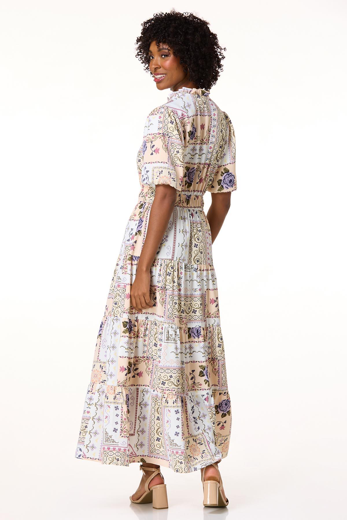 chinese dress ladies Peach Patchwork Floral Maxi Dress main image 1