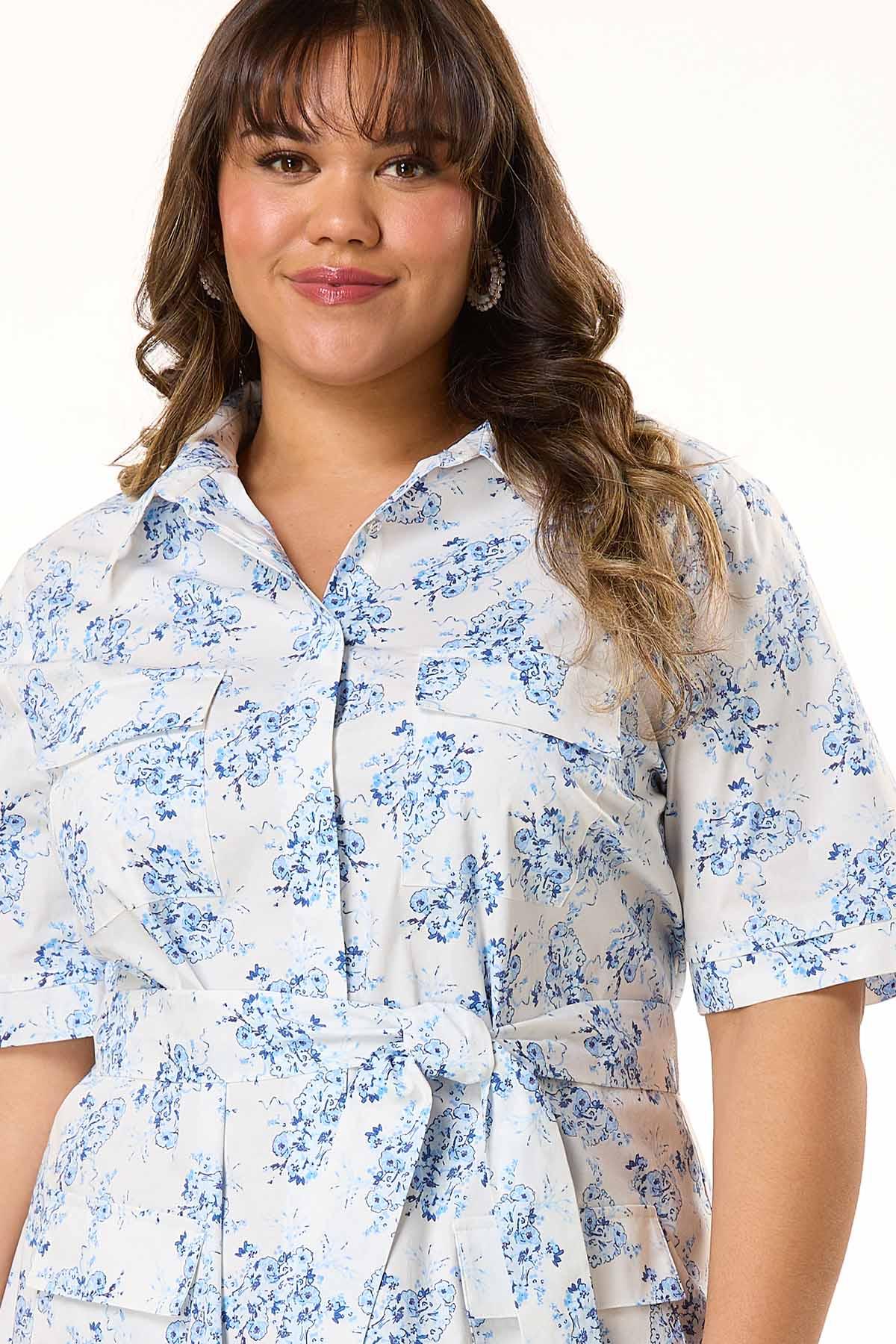 Cato Fashions | Cato Plus Size Blue Floral Shirt Dress Cato Fashions | Cato Plus Size Blue Floral Shirt Dress