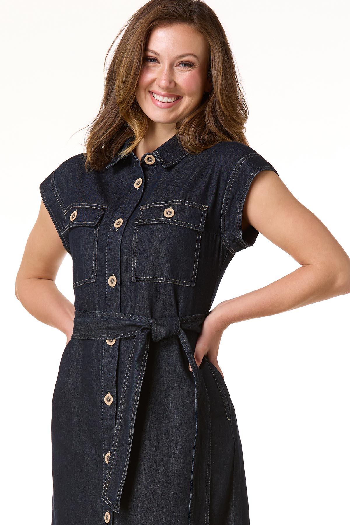 white christmas dresses Thread & Supply Norma Denim Dress for Women in Dark Wash |  D1556DEKTS-DARKDENIM main image 0