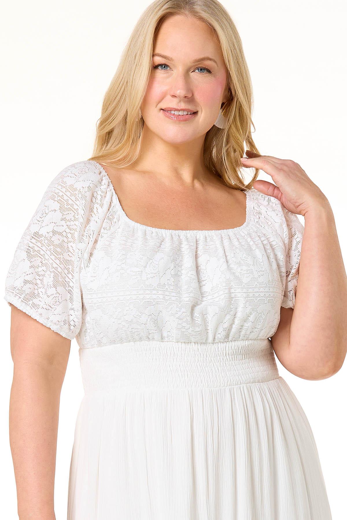 Cato Fashions | Cato Plus Size Smocked Lace Crepe Maxi Dress Cato Fashions | Cato Plus Size Smocked Lace Crepe Maxi Dress